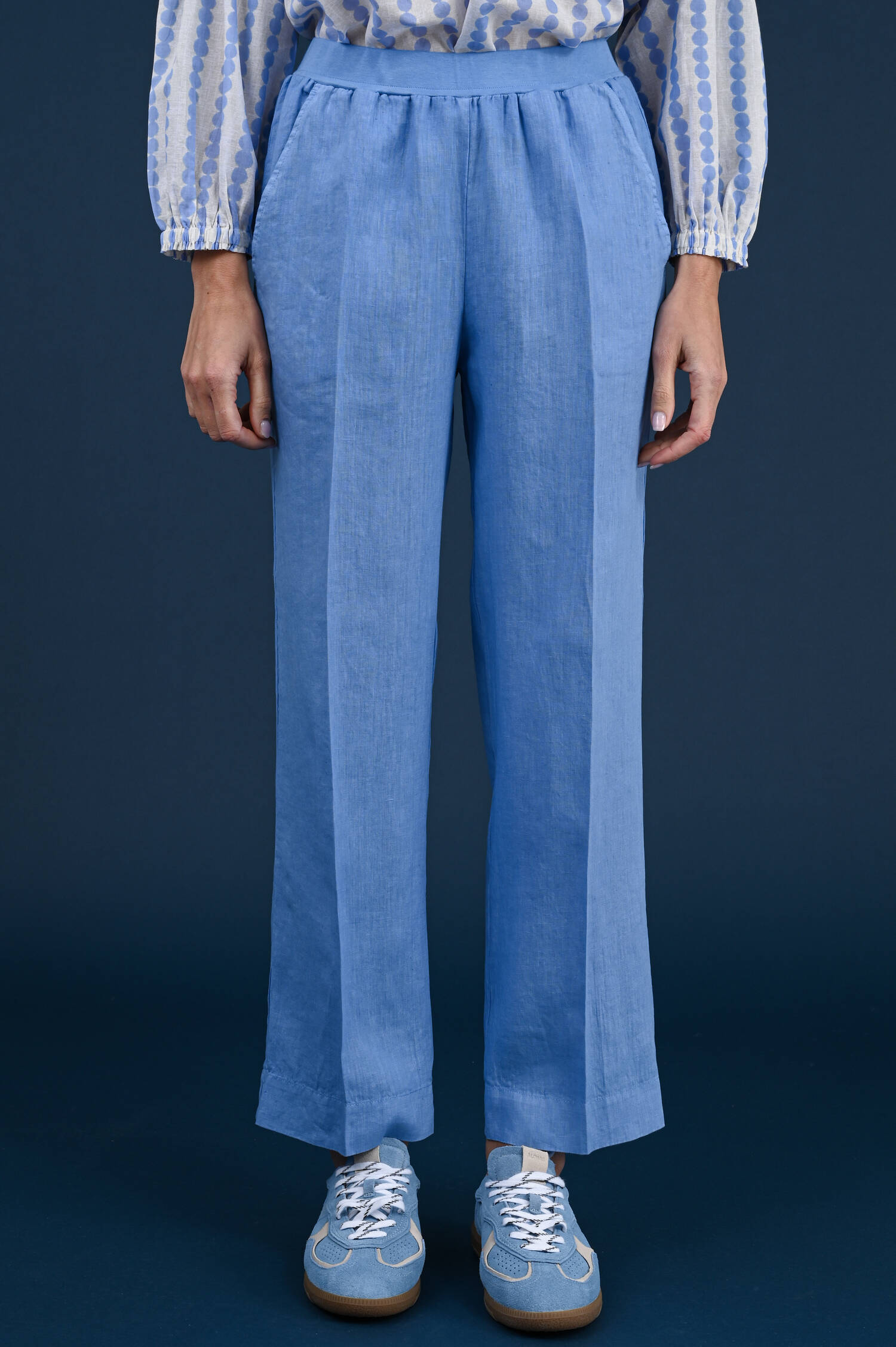 Schlupfhose aus Leinenmix in Cornflowerblau