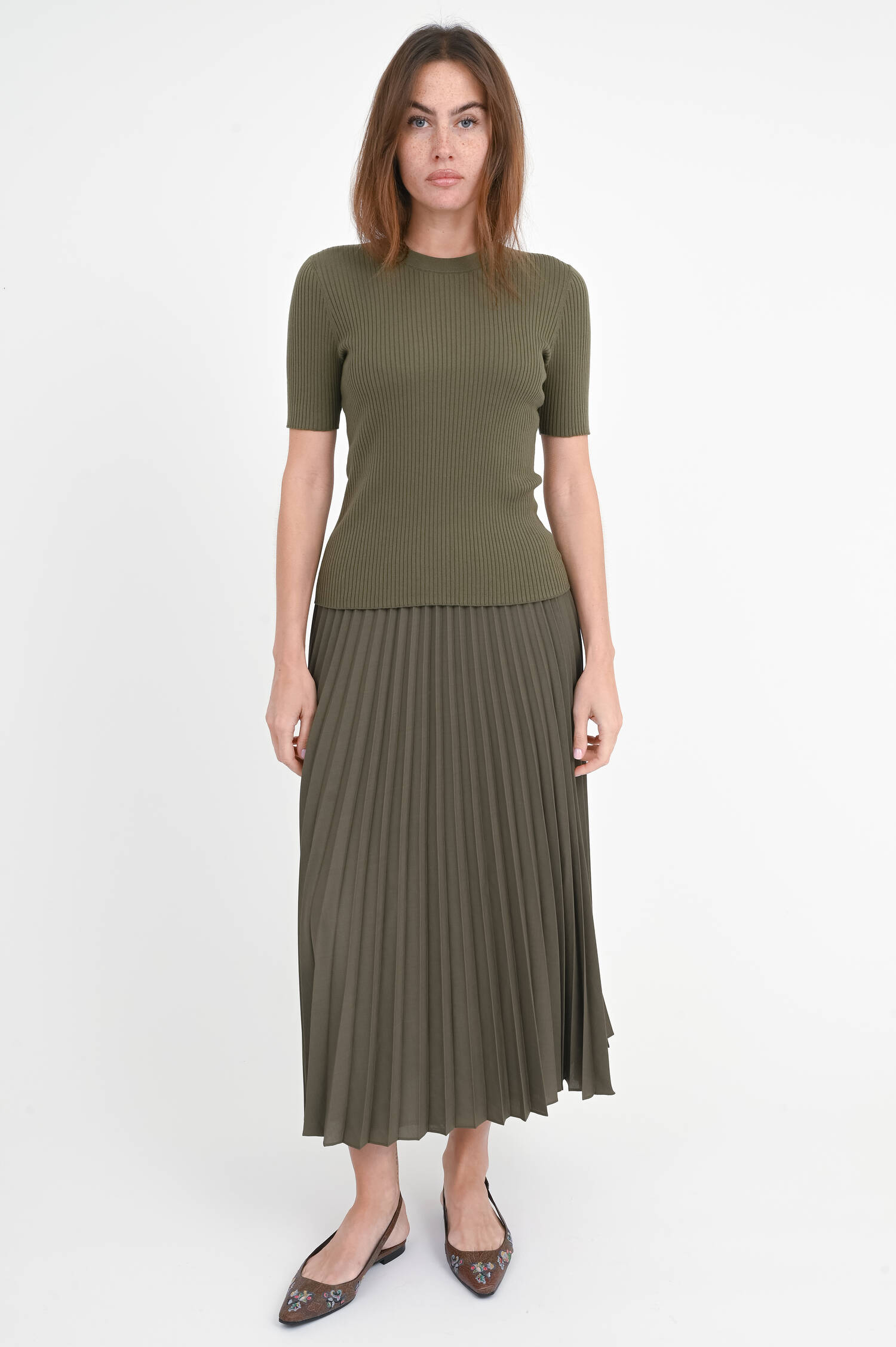 Ripp-Top aus Baumwolle in Khaki