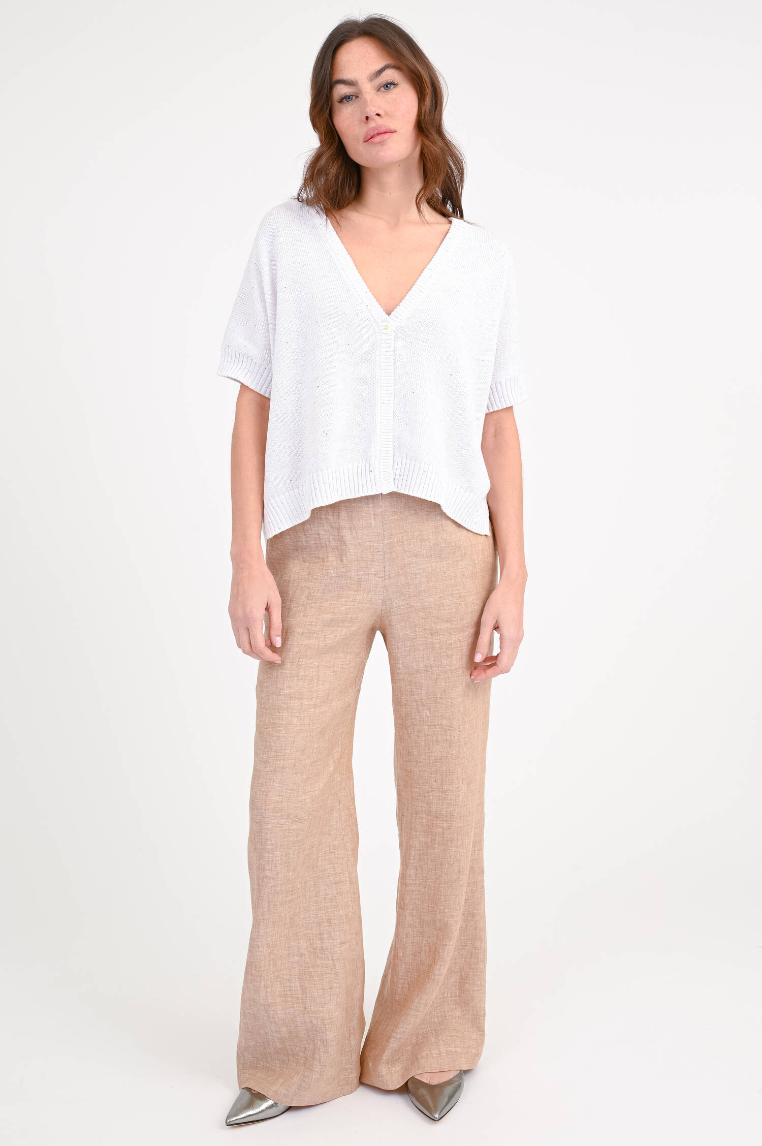 Strickjacke mit Pailletten in Beige/Gold