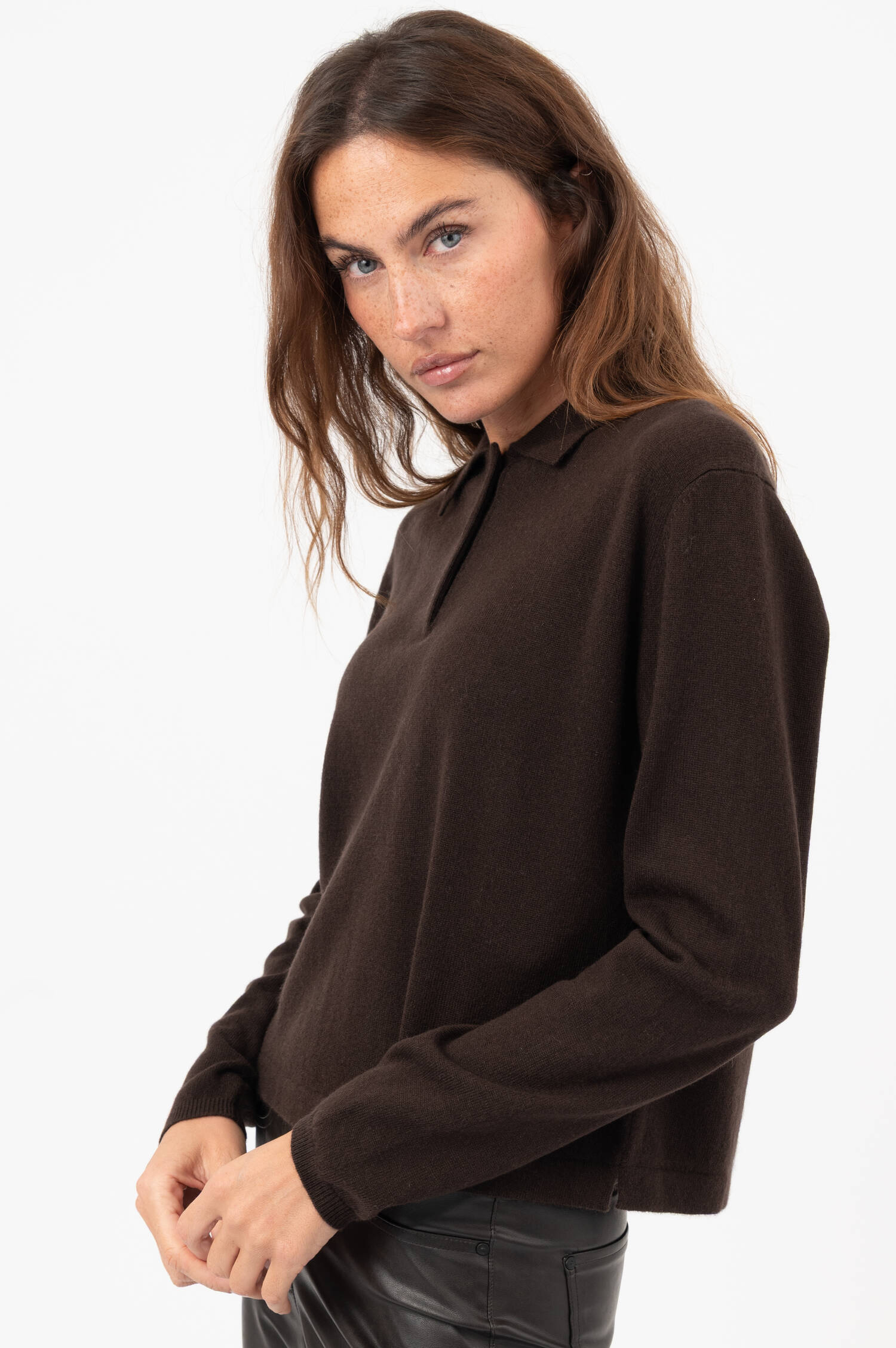 Cashmere-Polo-Pullover in Braun Cashmere-Polo-Pullover in Braun