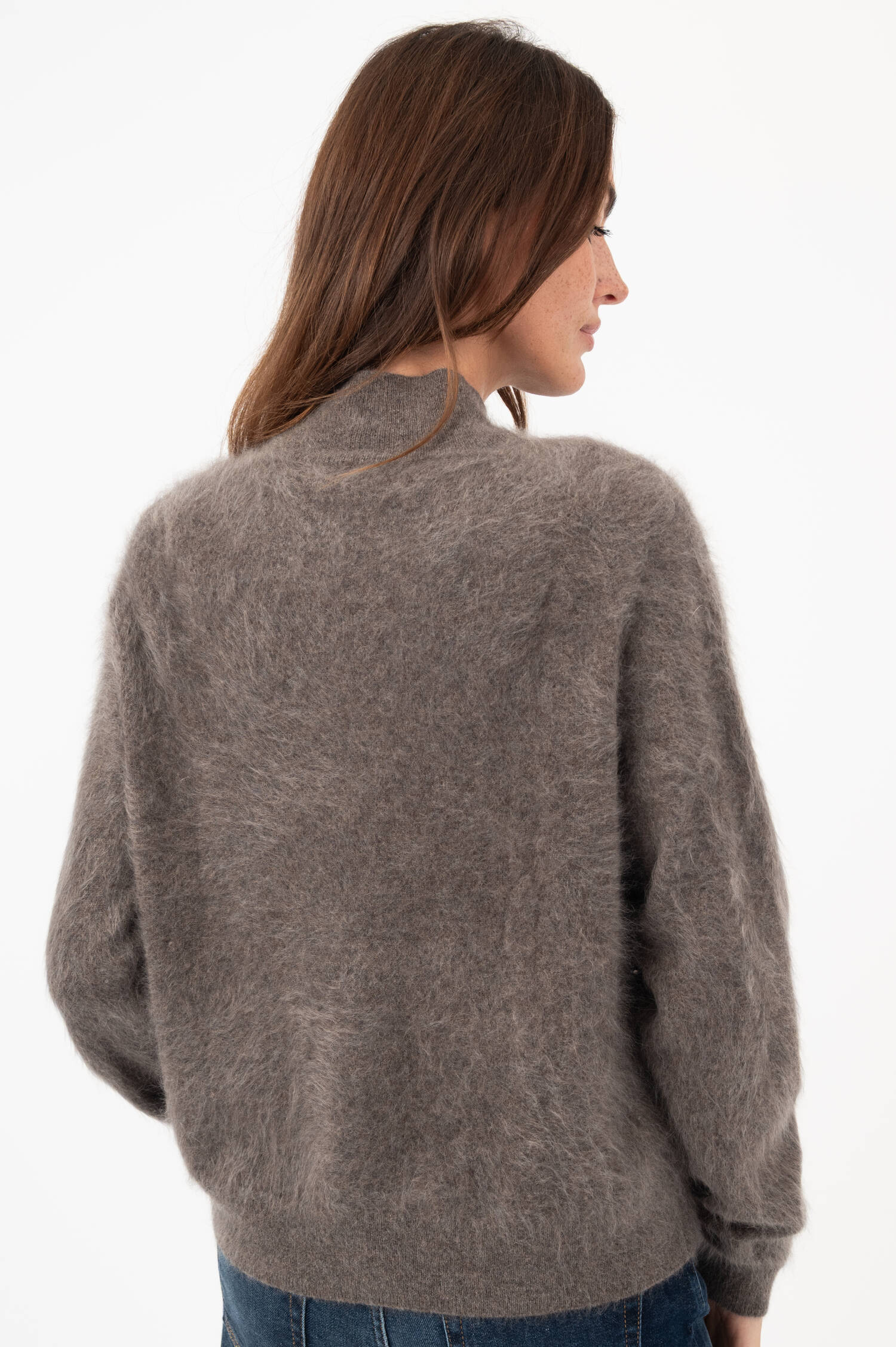 Hairy-Cashmere-Stehkragen-Cardigan in Grau Hairy-Cashmere-Stehkragen-Cardigan in Grau