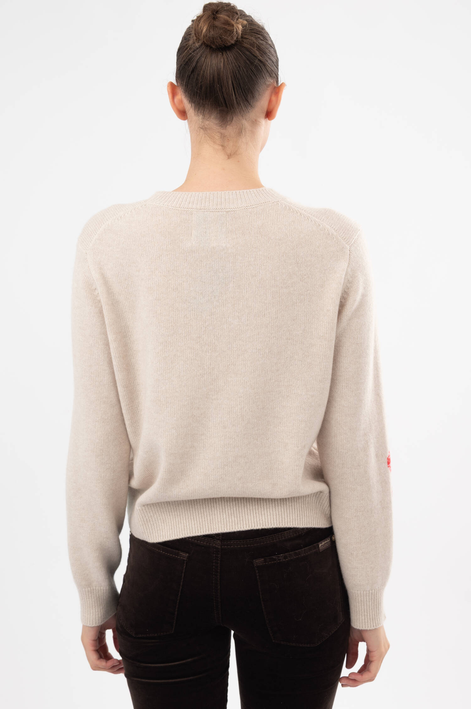 Woll-Cashmere-Pullover mit Blumen-Details in Beige Woll-Cashmere-Pullover mit Blumen-Details in Beige