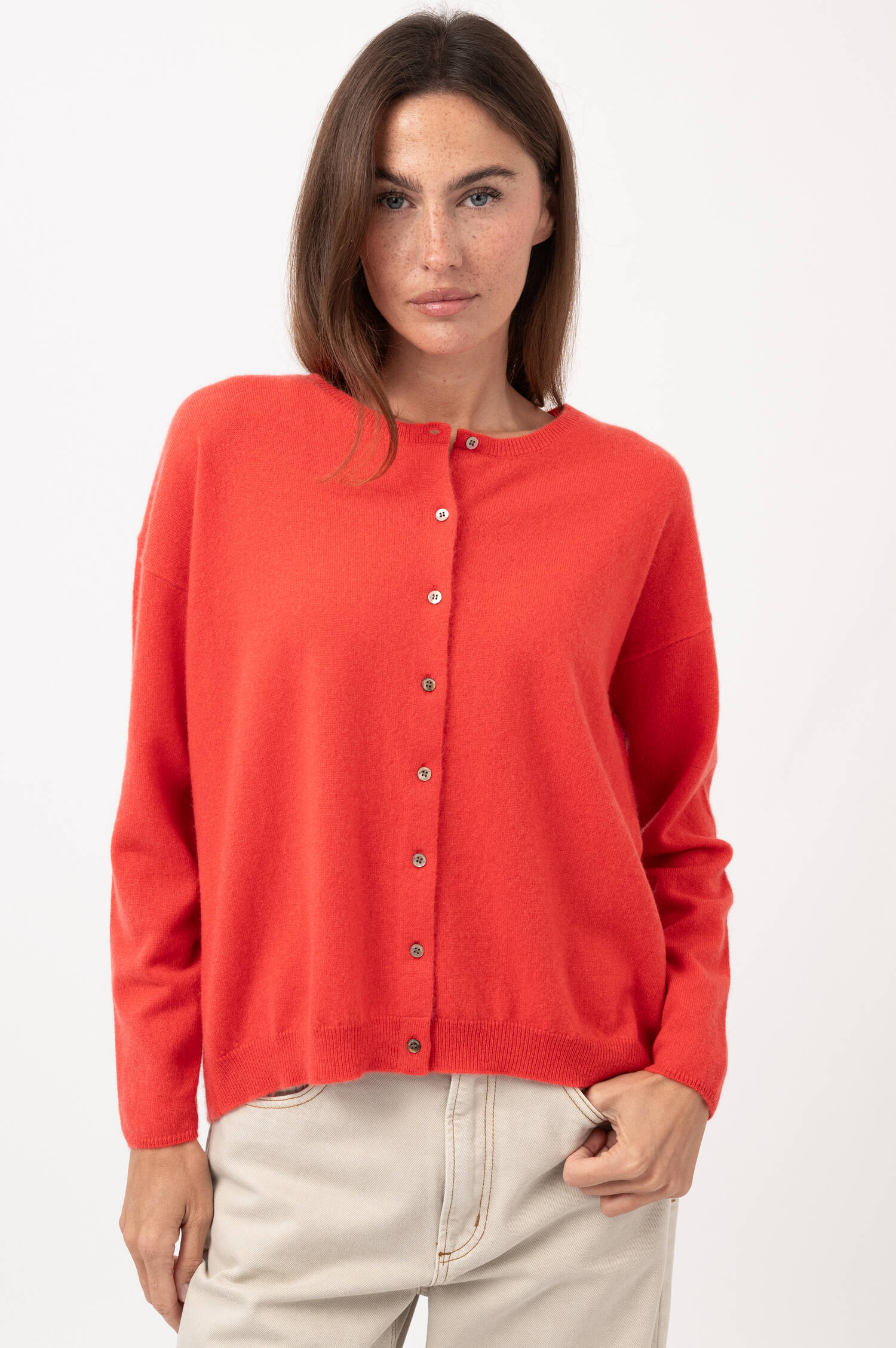 Cashmere-Cardigan in Pastellrot