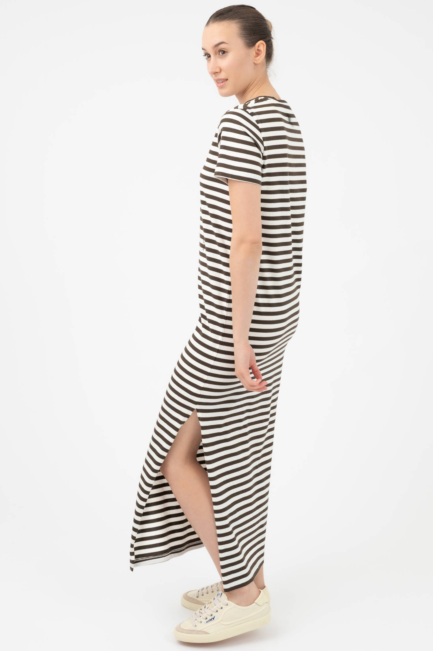 Schlupfshirtkleid in Braun/Weiß