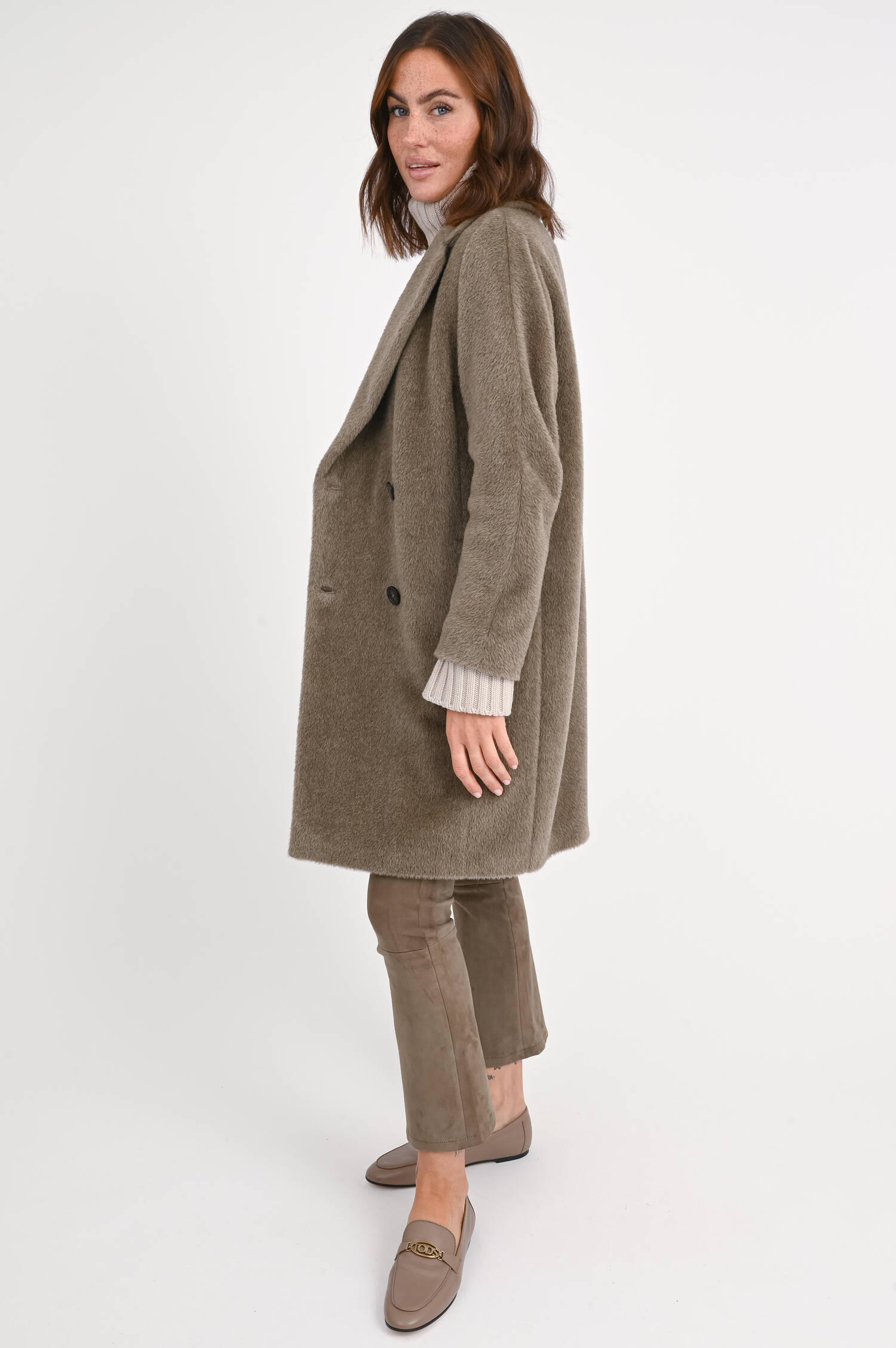 Doppelreihiger Mantel ROSETO in Taupe