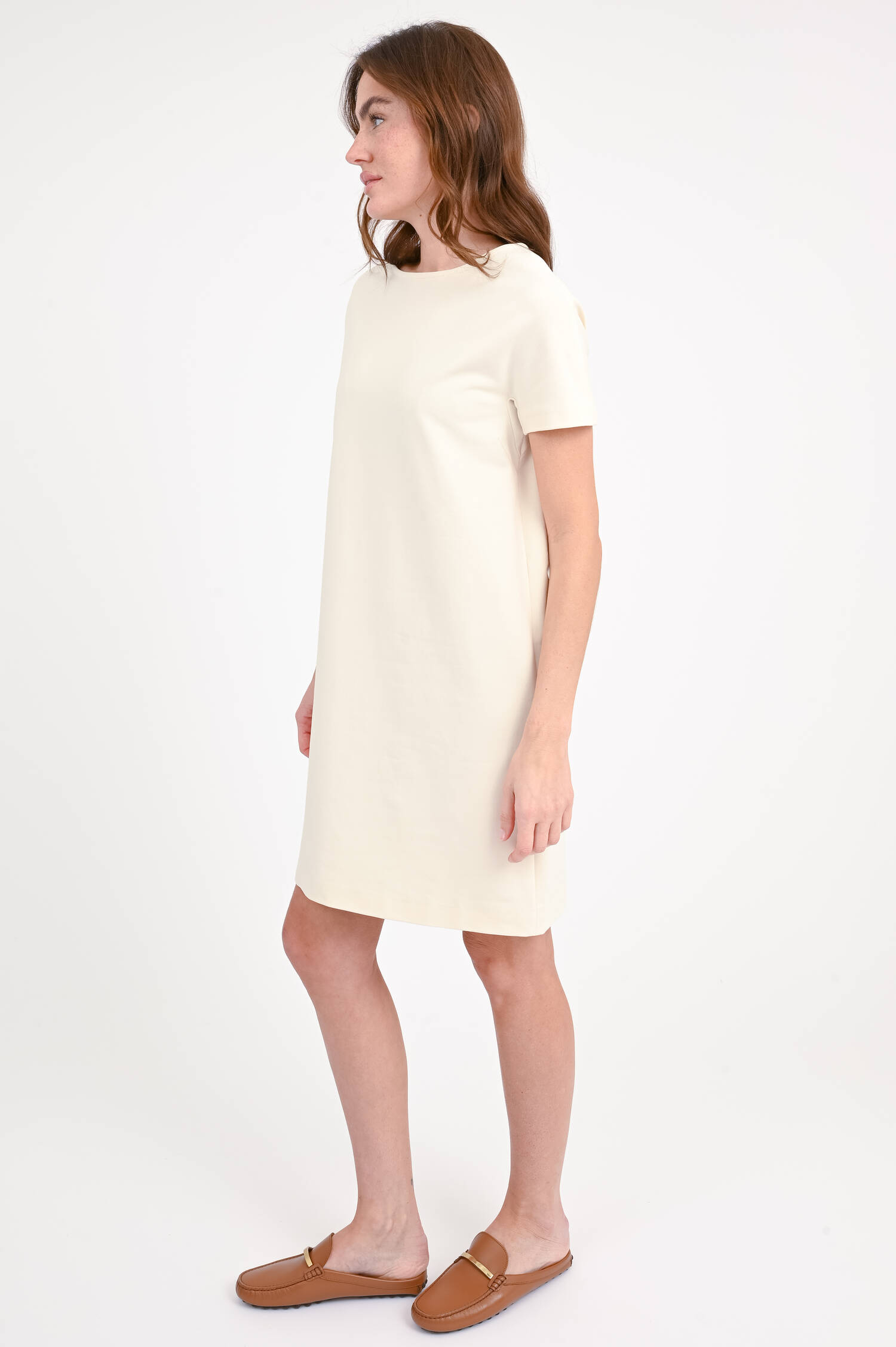  Kurzarm Jersey-Kleid in Creme