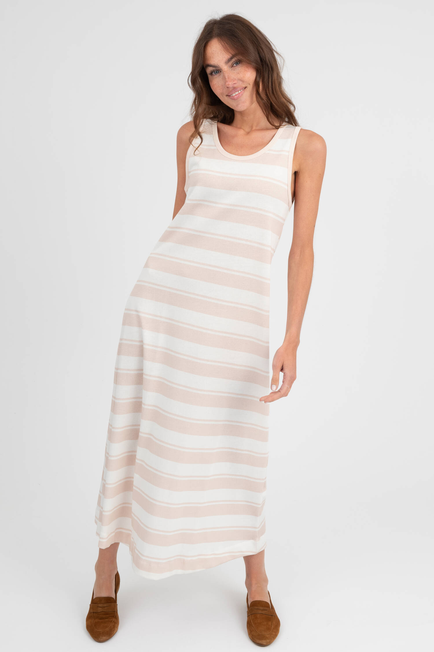 Langes Kleid mit Streifen in Weiß/Beige