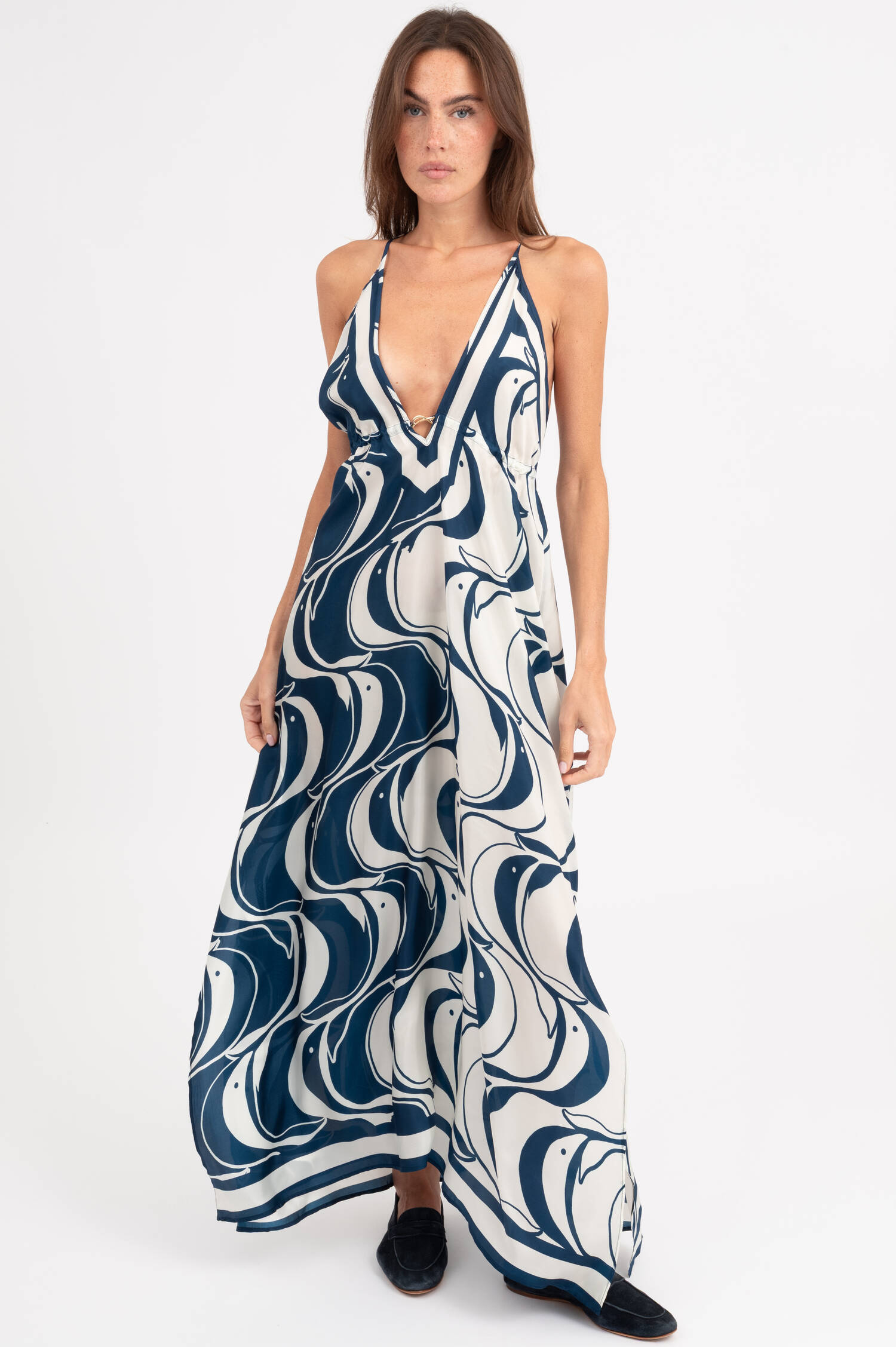 Maxikleid mit Fischprint in Blau Maxikleid mit Fischprint in Blau