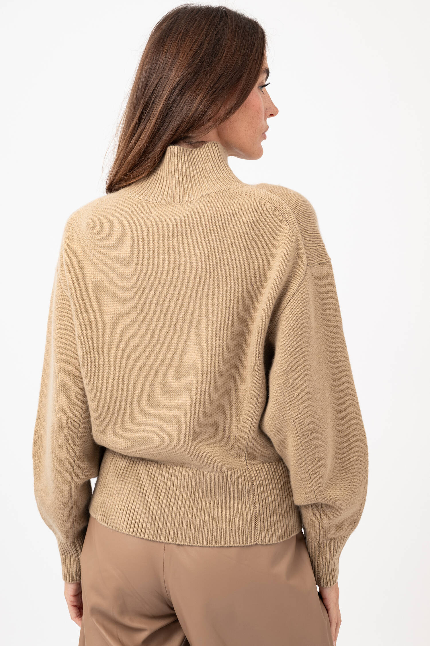Woll-Cashmere-Stehkragen-Pullover in Beige