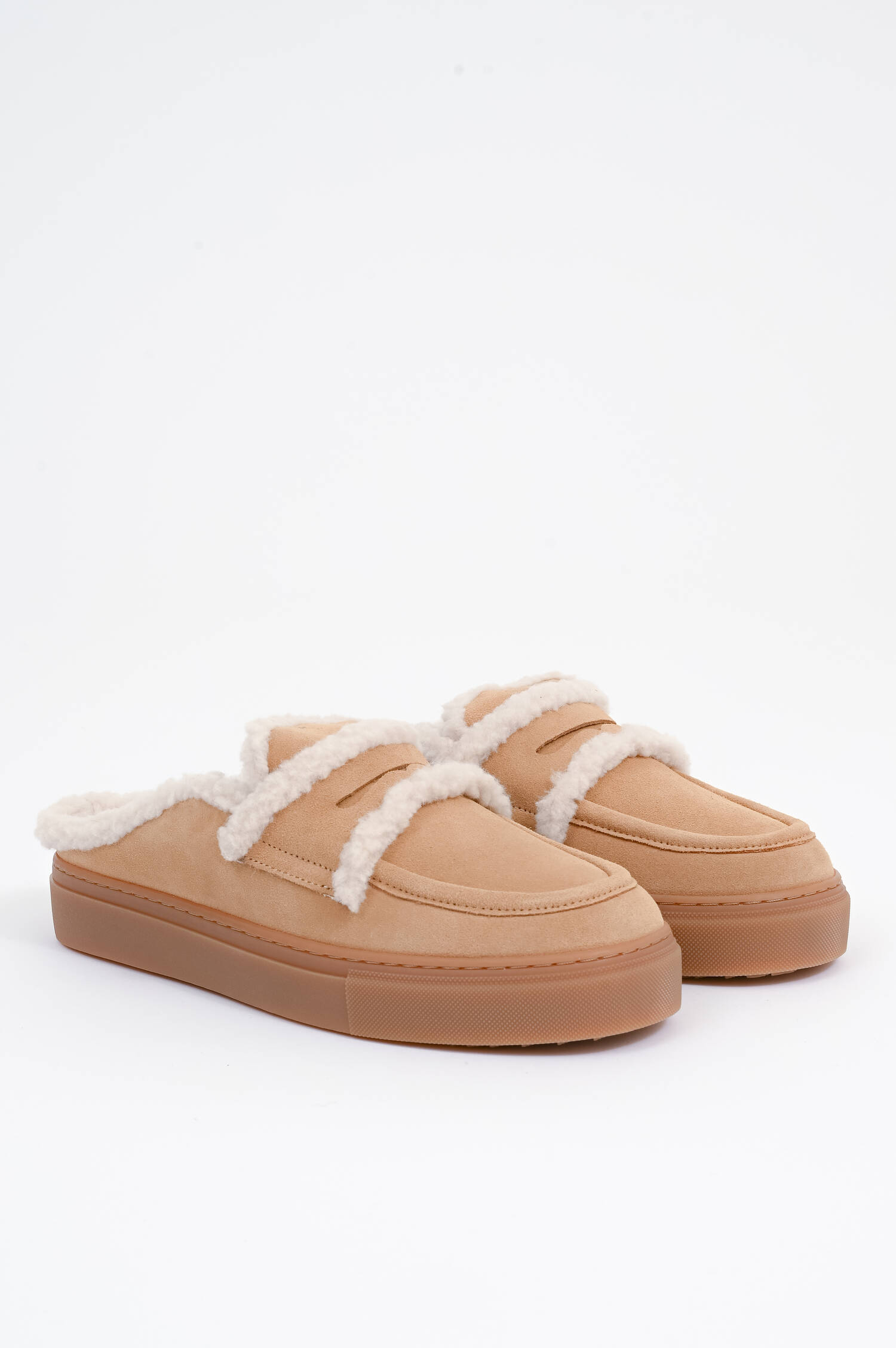 Shearling Mules in Beige
