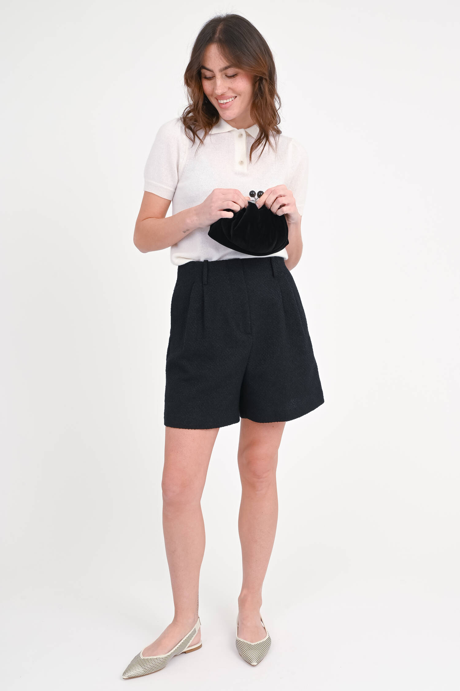 Bouclé-Bermuda mit Glitzerfaser in Schwarz