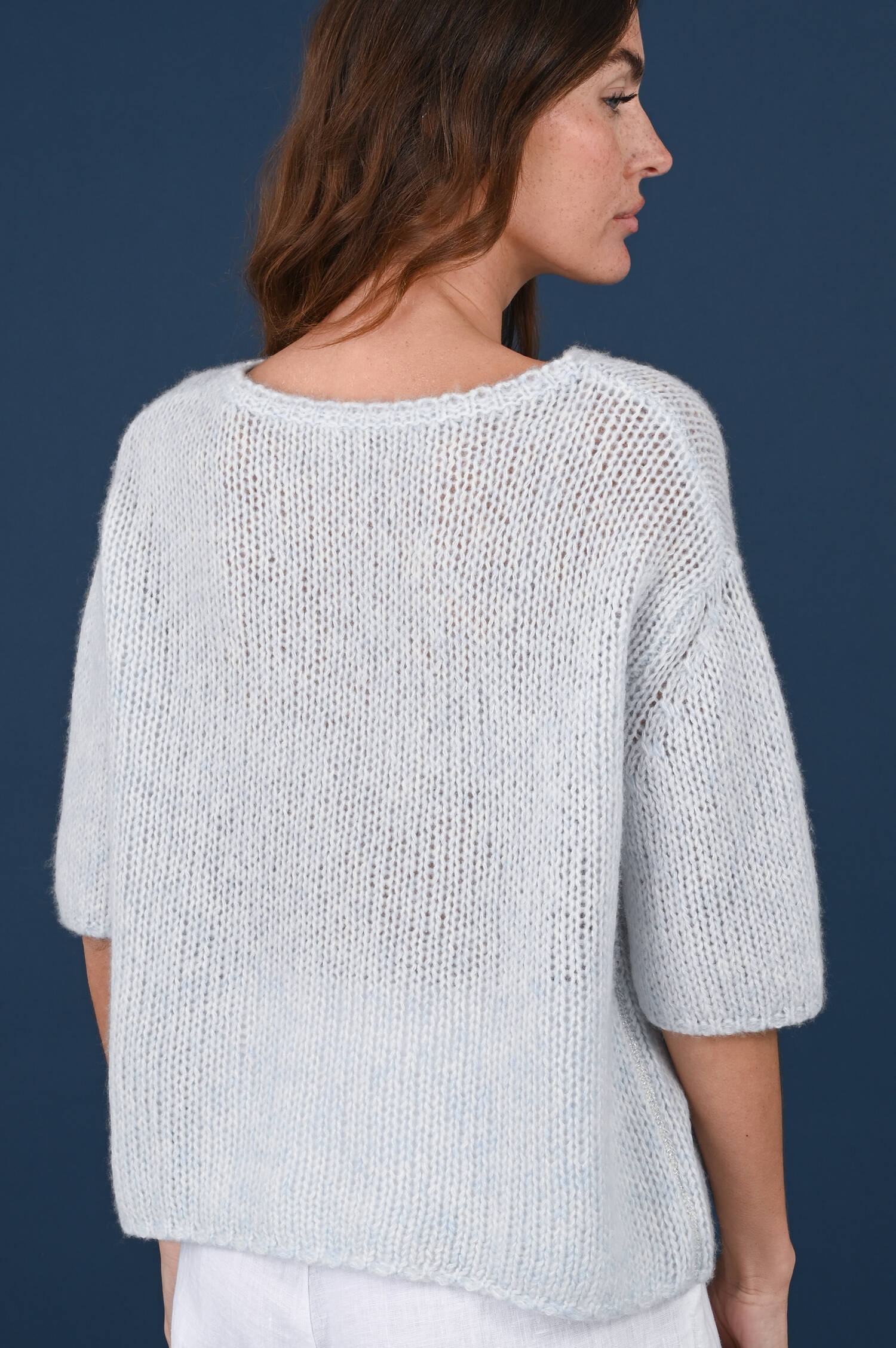 Lochstrick-Pullover in River Blue