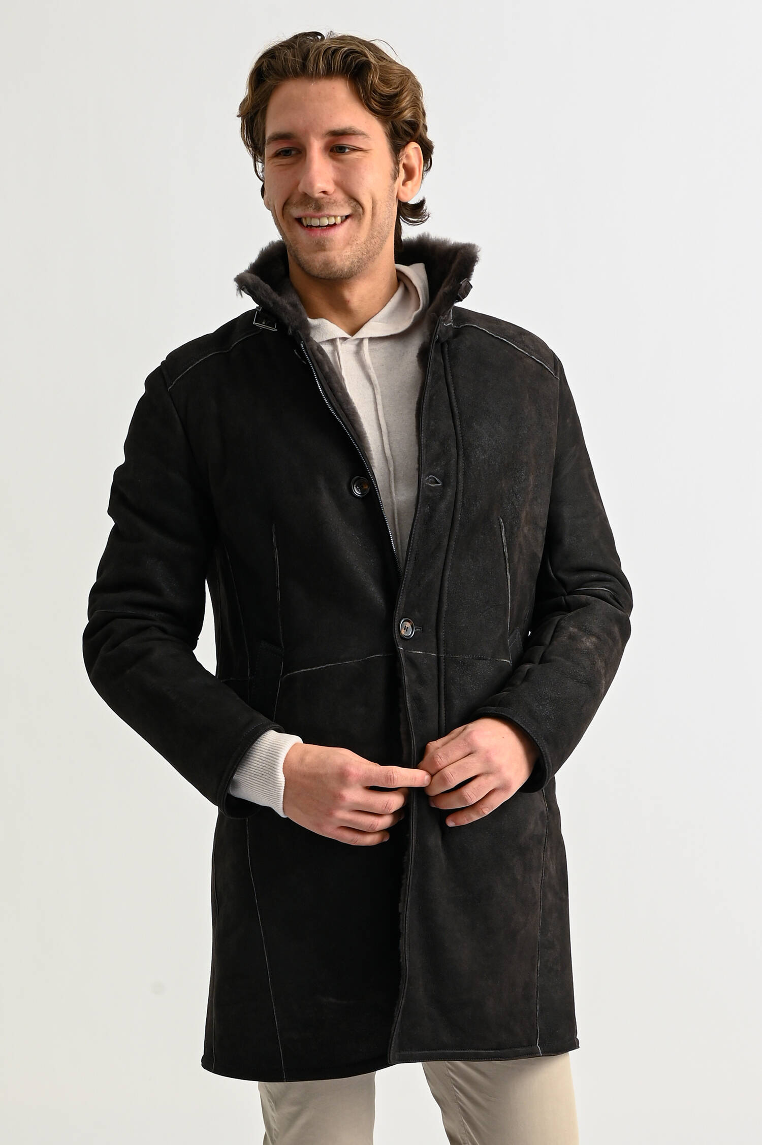 Ledermantel im Vintage-Stil in Dunkelbraun