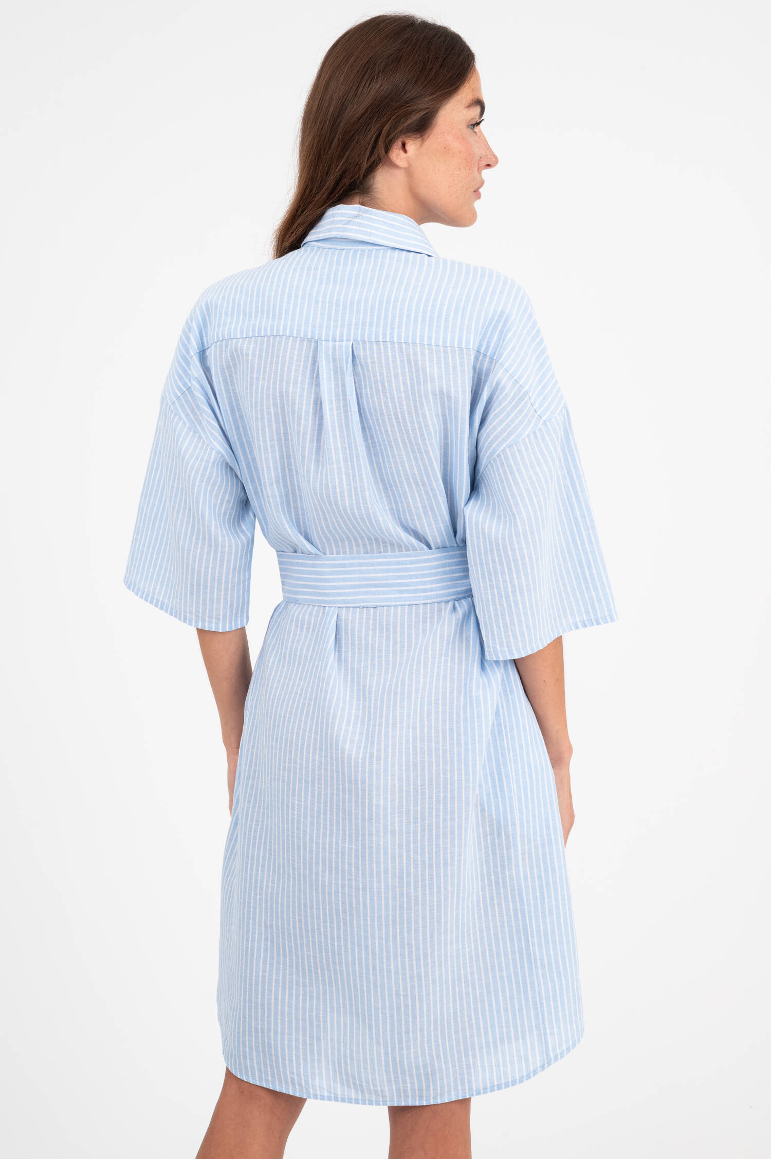 Leinenmix Kleid DERBY in Blau/Weiß gestreift