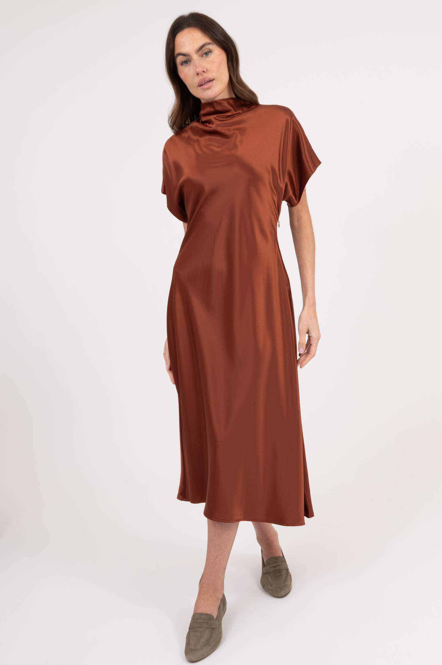 Satin Kleid ALIVIA in Rustbraun