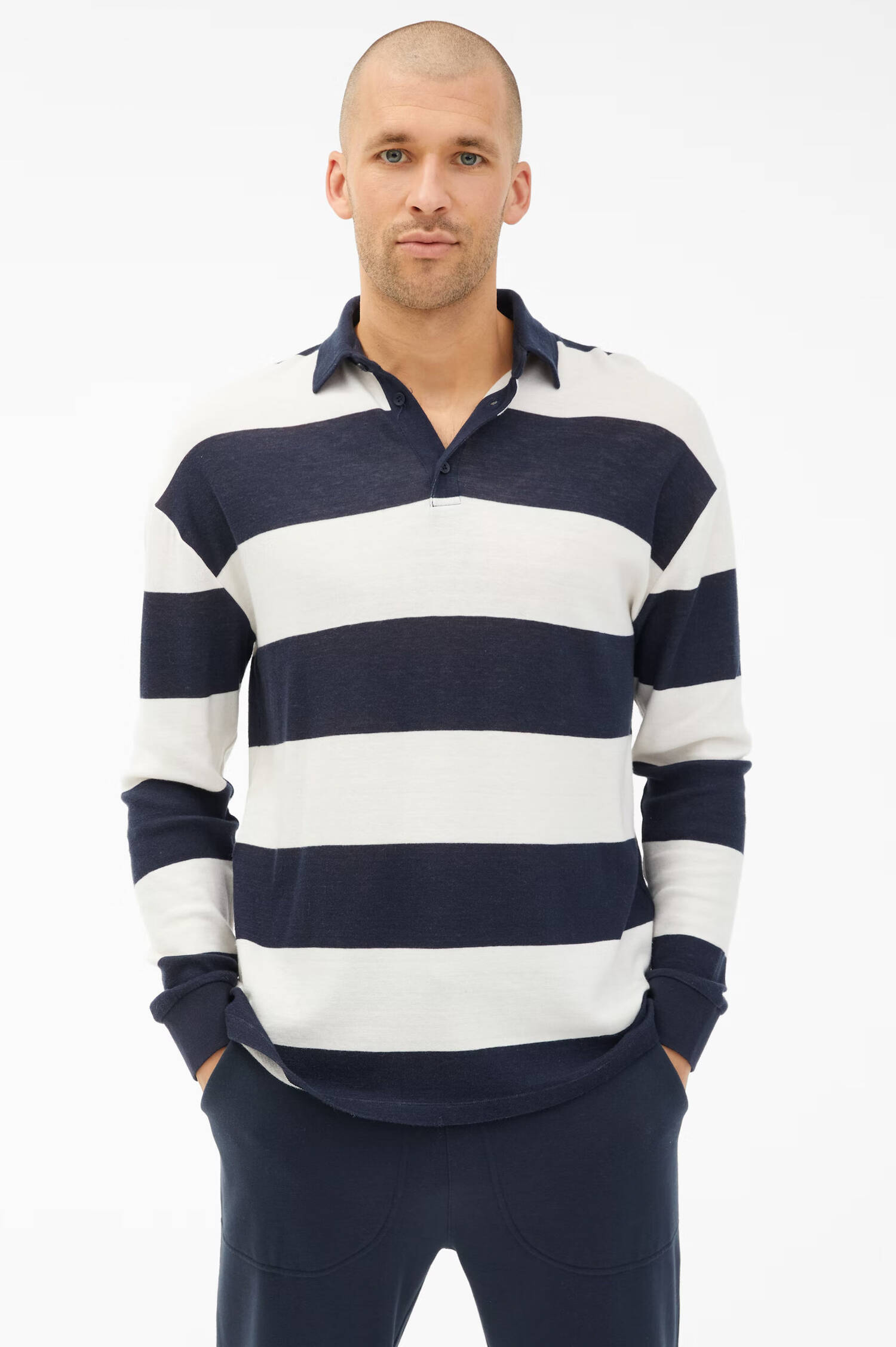 Longsleeve Poloshirt in Navy/Weiß