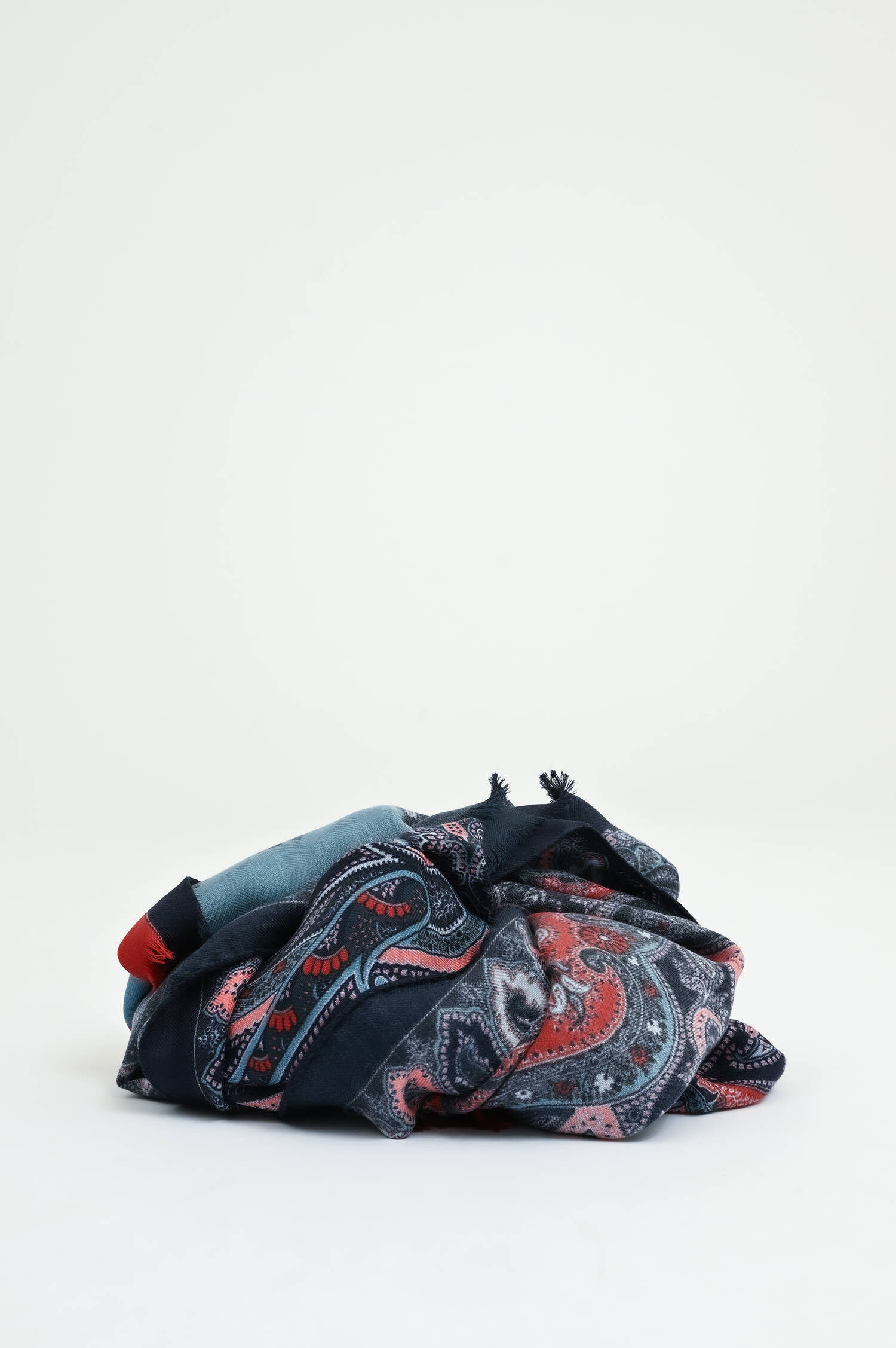 Cashmere-Seiden Tuch mit Paisley-Print in Navy/Rot