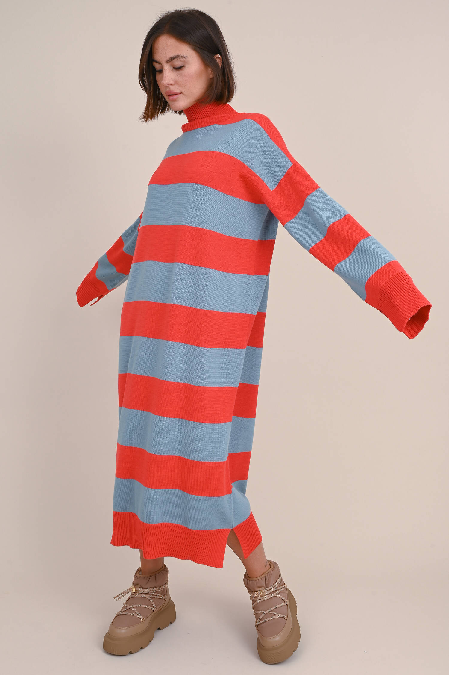 Strickkleid ANNA in Rot/Hellblau gestreift