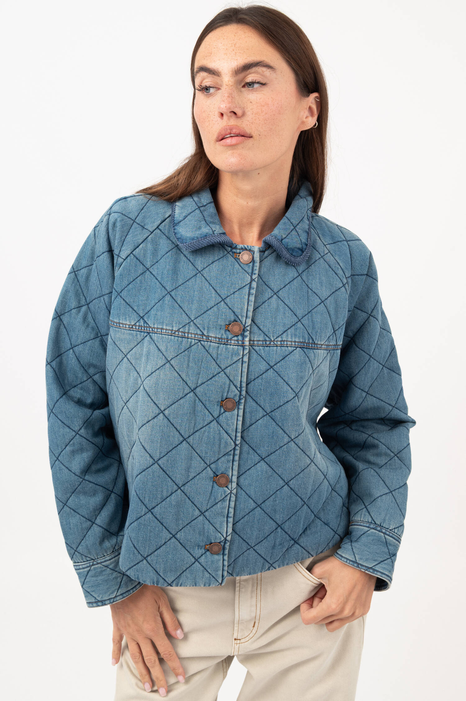 Cropped-Denim-Steppjacke in Blau Cropped-Denim-Steppjacke in Blau