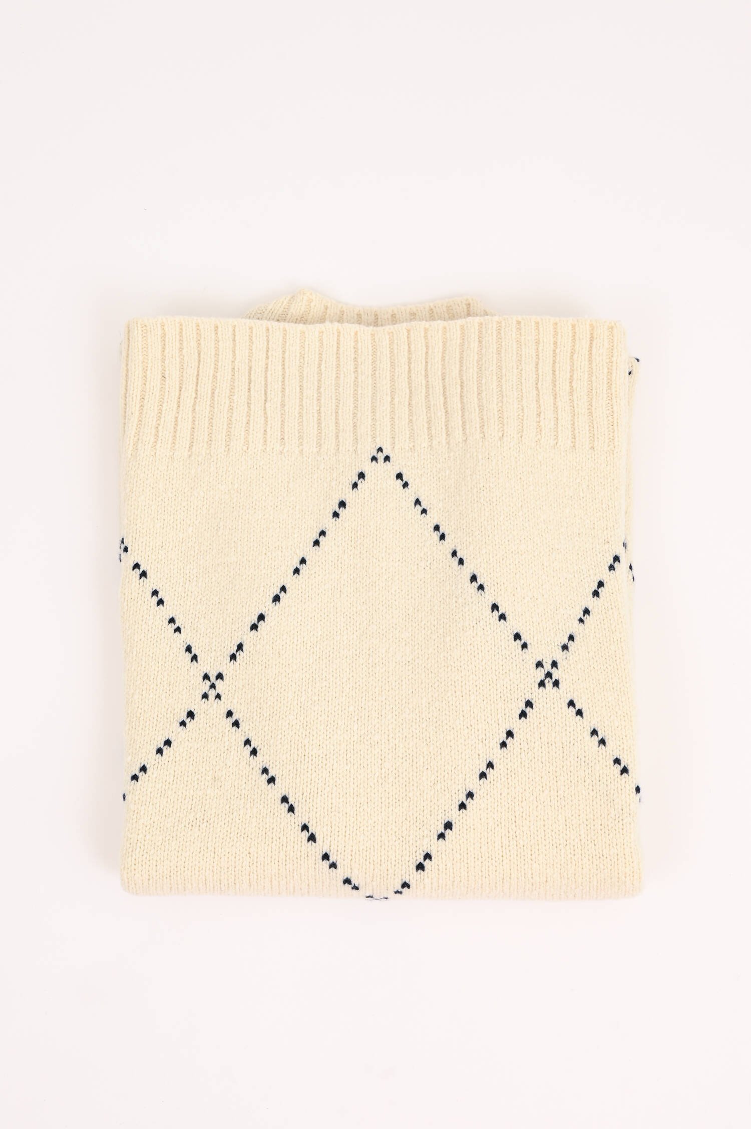 Wollpullover in Creme/Navy gemustert Wollpullover in Creme/Navy gemustert