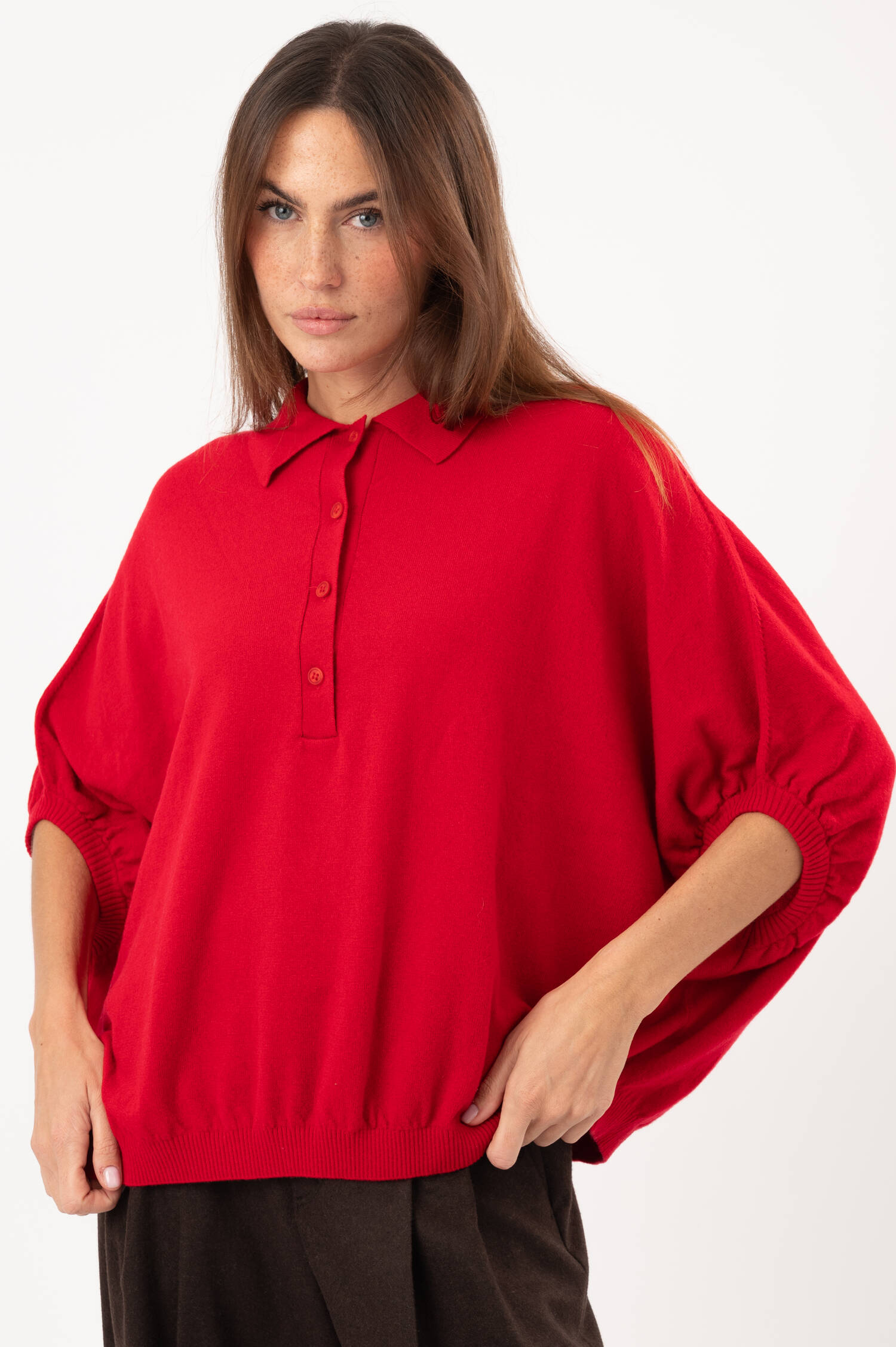 Woll-Cashmere-Polo-Shirt in Rot Woll-Cashmere-Polo-Shirt in Rot