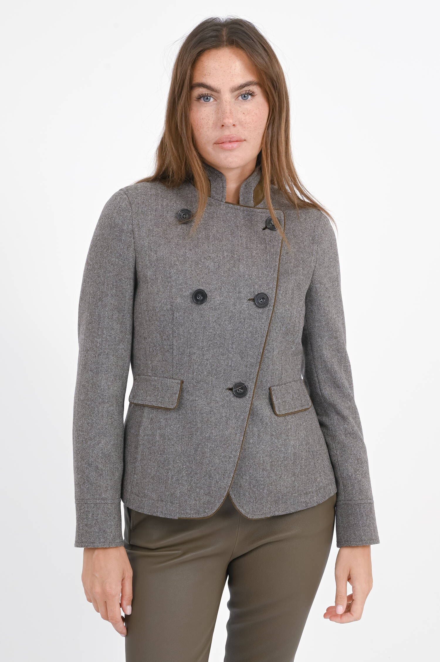 Fischgrät-Jacke in Braun/Creme