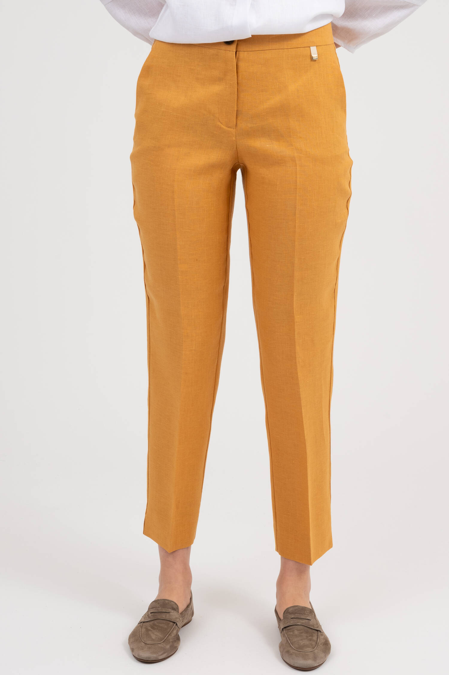 Leinenmixhose in Bernsteingelb