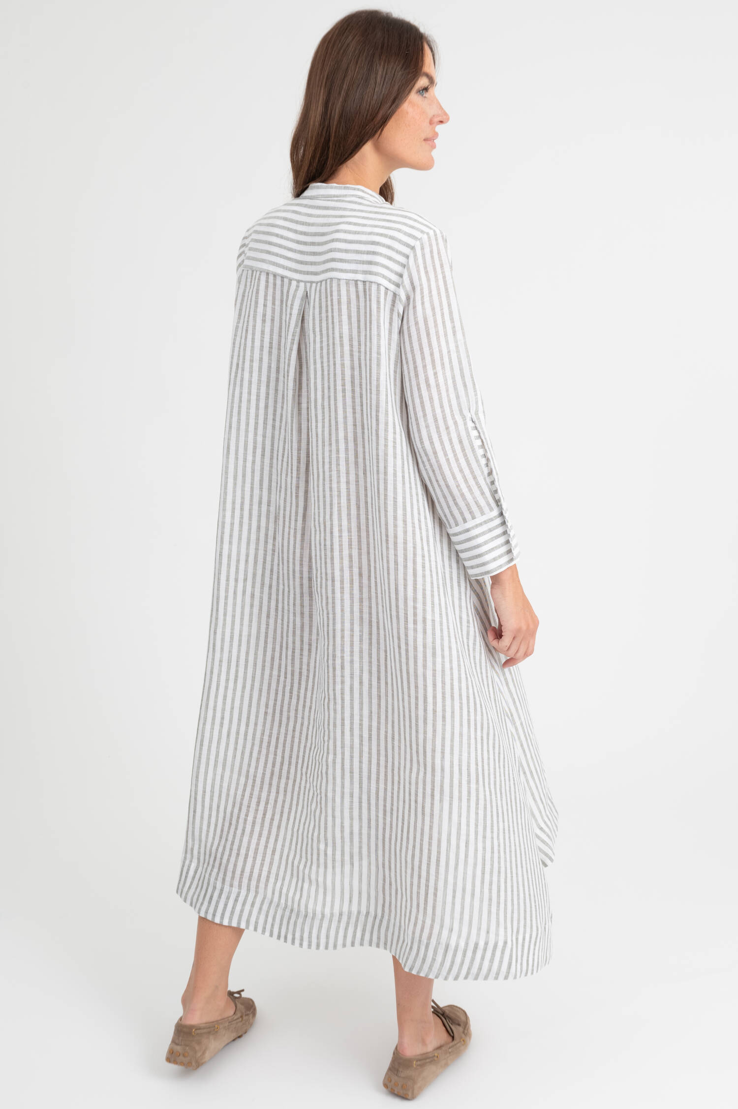 Leinenkleid in Khaki/Weiß gestreift