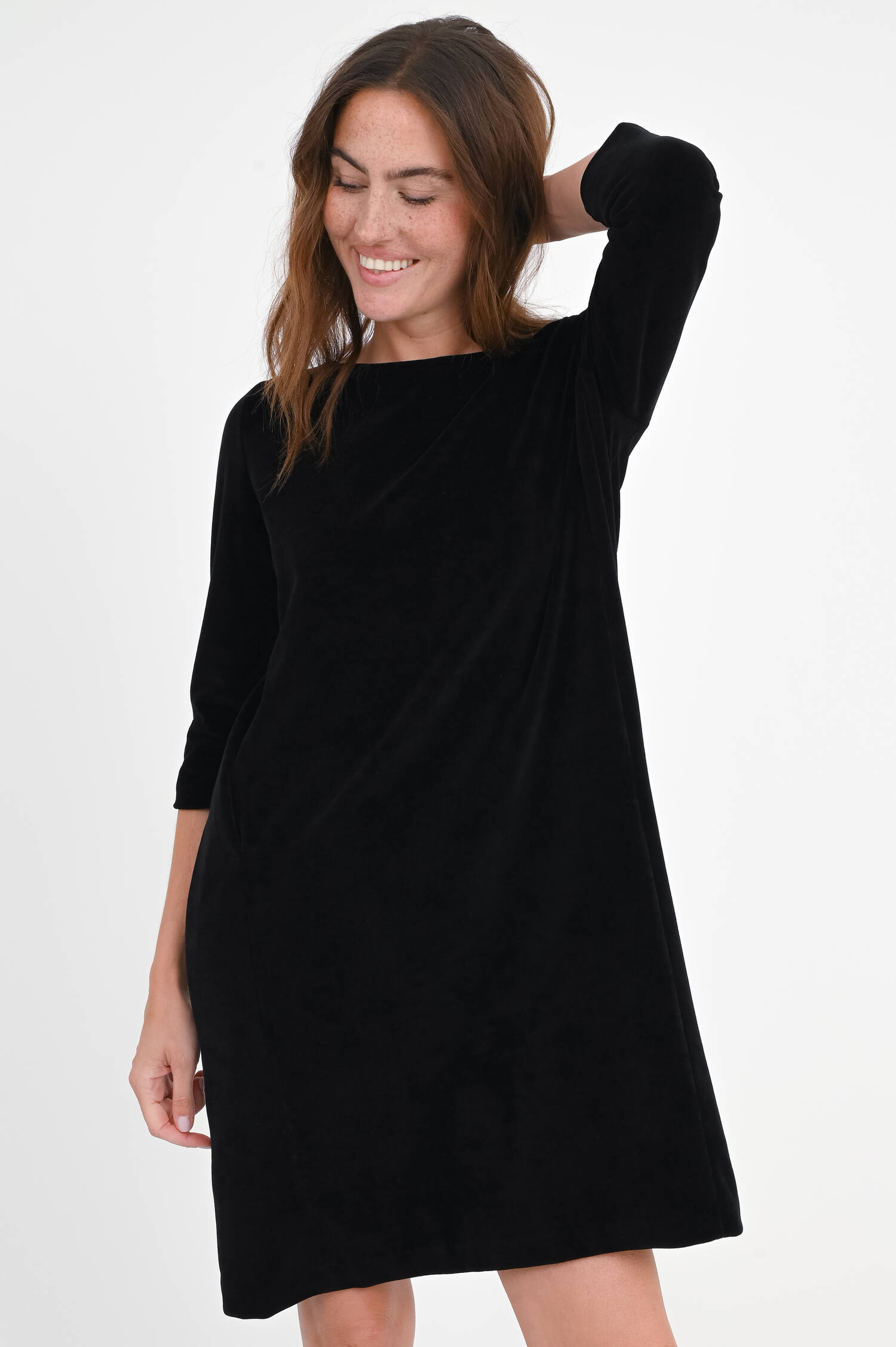 Samt-Kleid mit 3/4 Arm in Schwarz