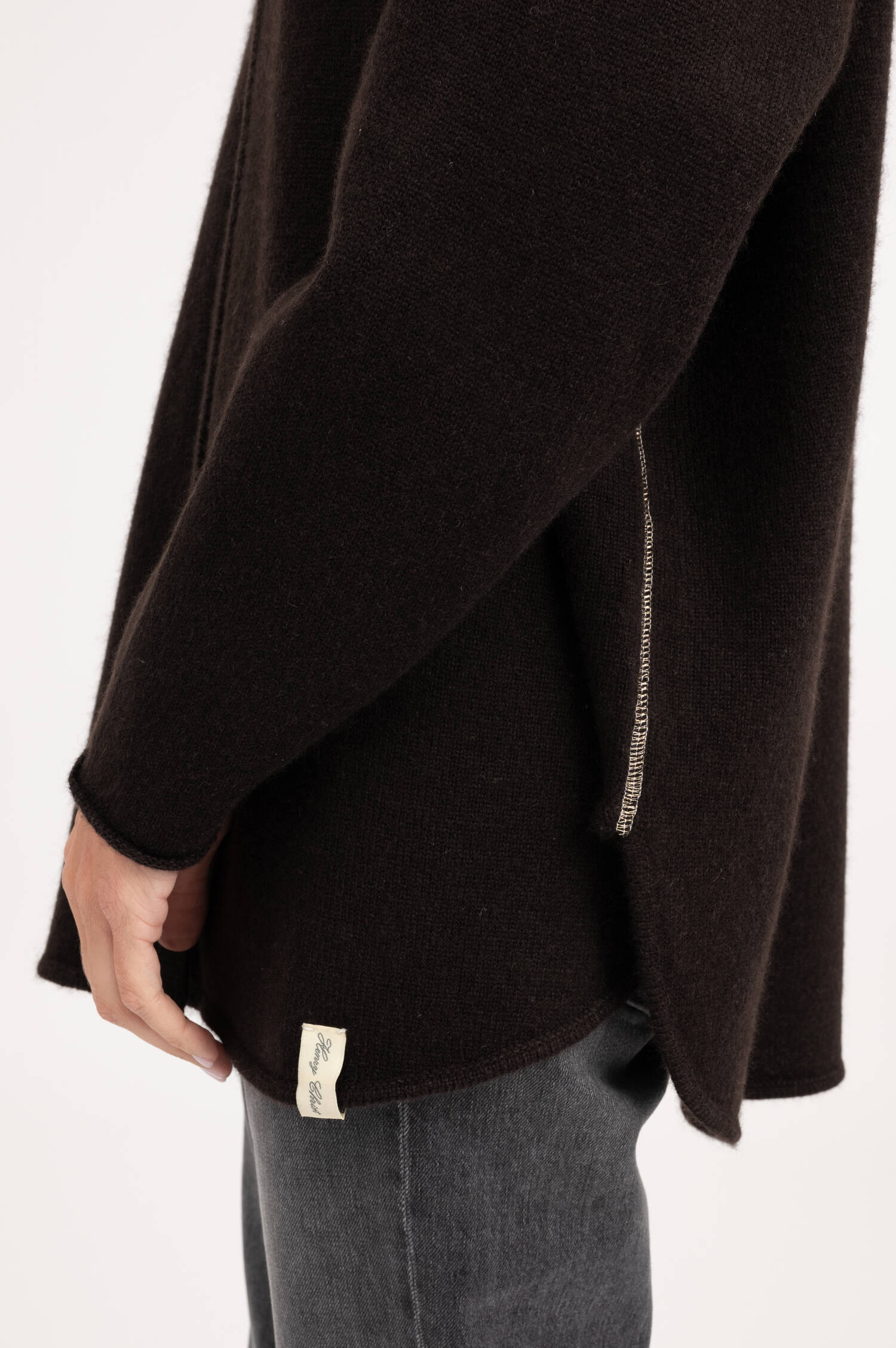 Lange Strickweste aus Cash-Mix in Dunkelbraun Lange Strickweste aus Cash-Mix in Dunkelbraun