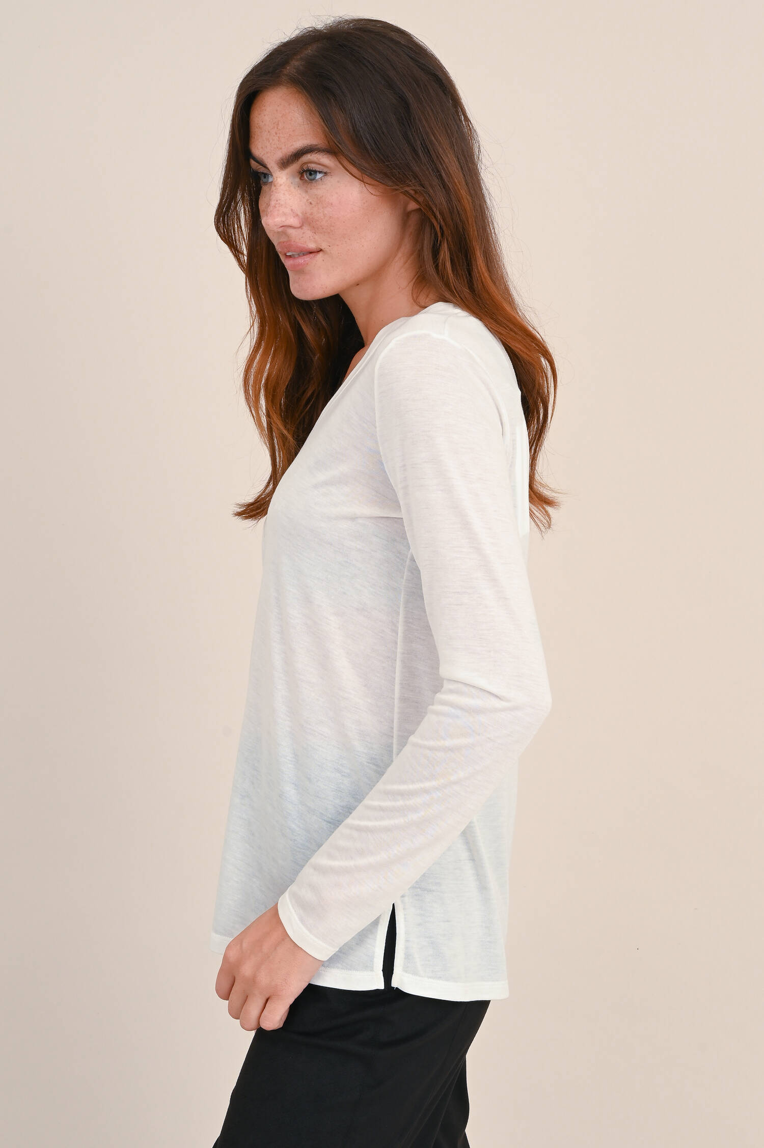 Langarm Shirt aus Milchfasern in Natur