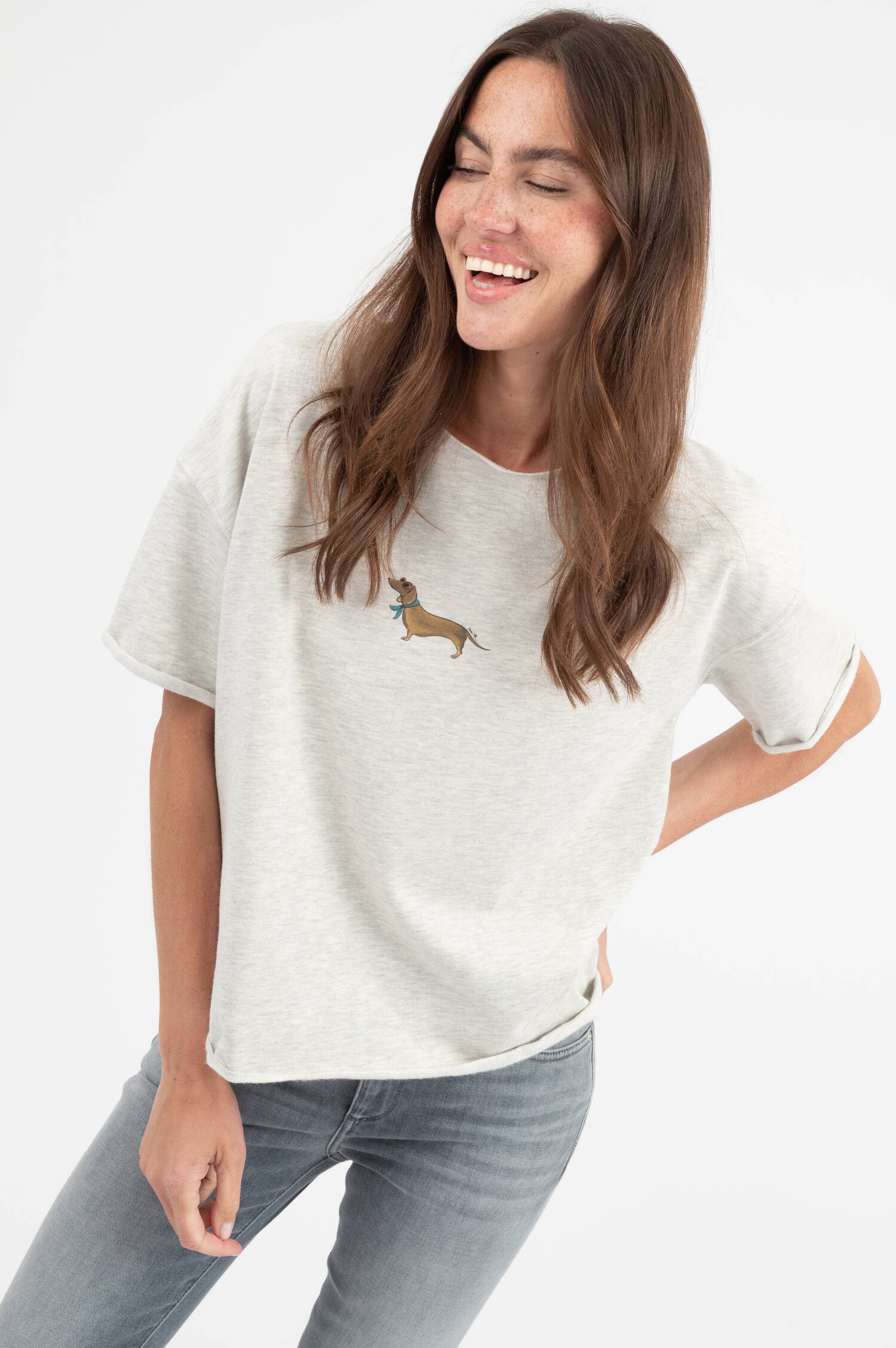 Sweat T-Shirt mit Illustration in Grau meliert Sweat T-Shirt mit Illustration in Grau meliert