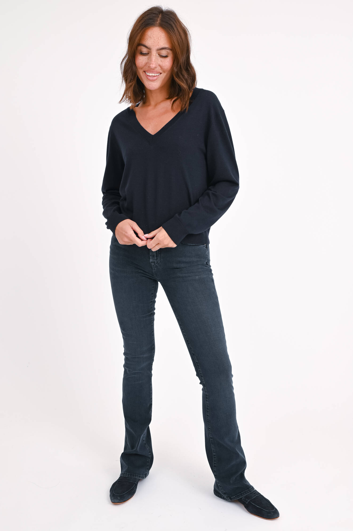 Feinstrick-Pullover in Navy