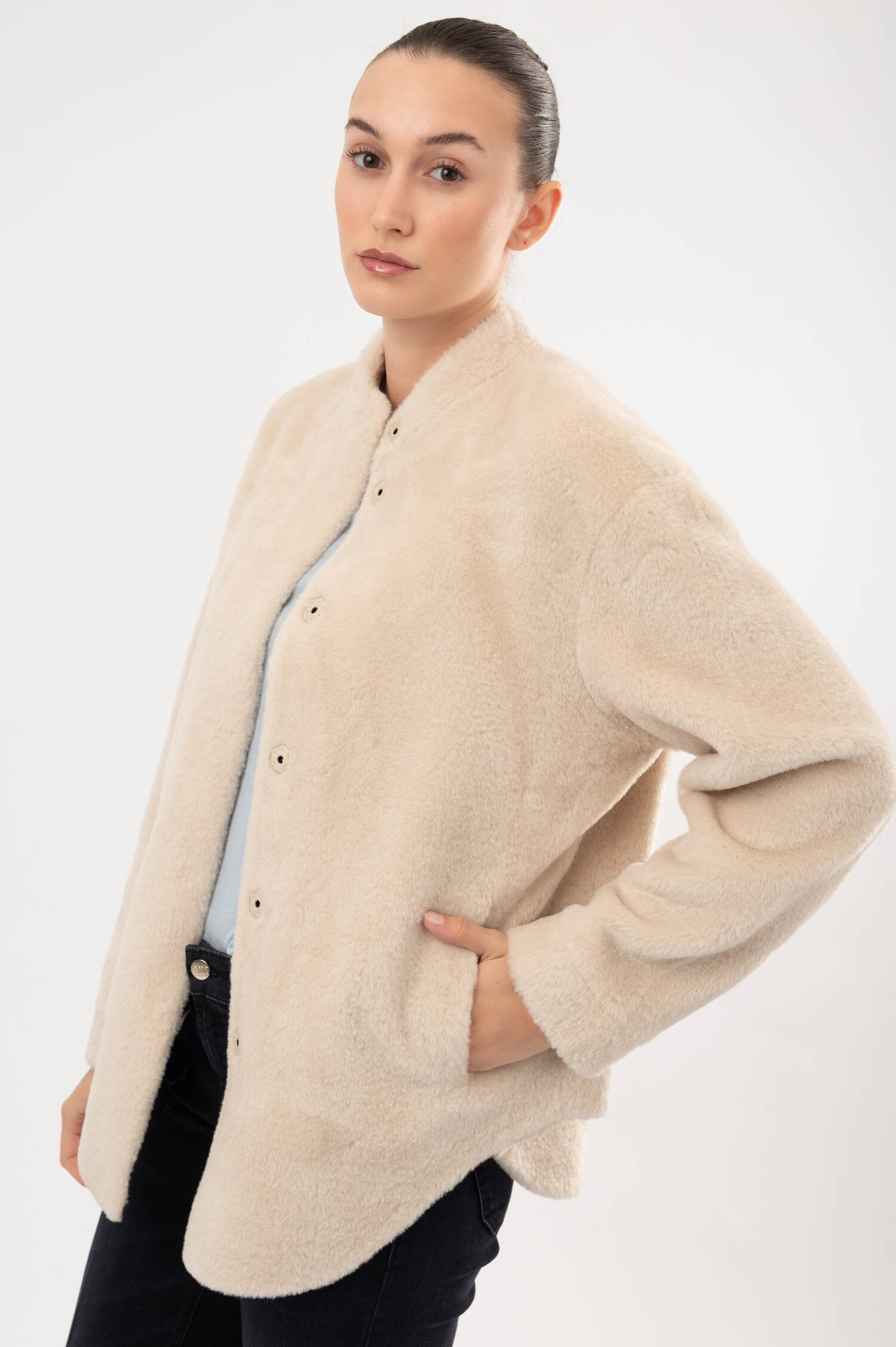 Faux-Fur-Shearling-Jacke ANJA in Beige Faux-Fur-Shearling-Jacke ANJA in Beige