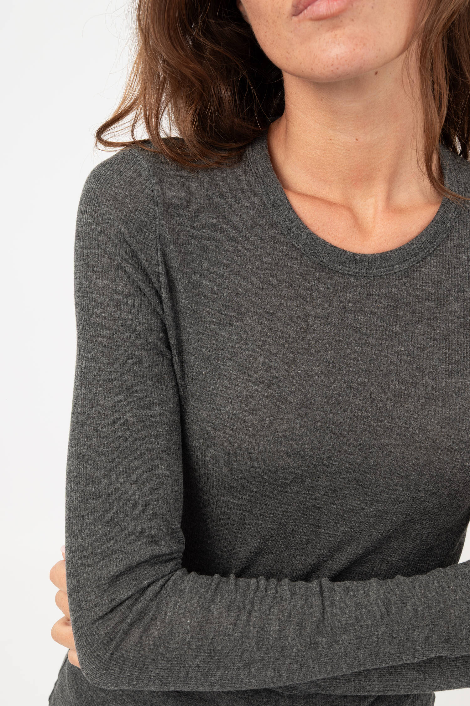 Langarm-Rippstrick-Shirt in Dunkelgrau Langarm-Rippstrick-Shirt in Dunkelgrau