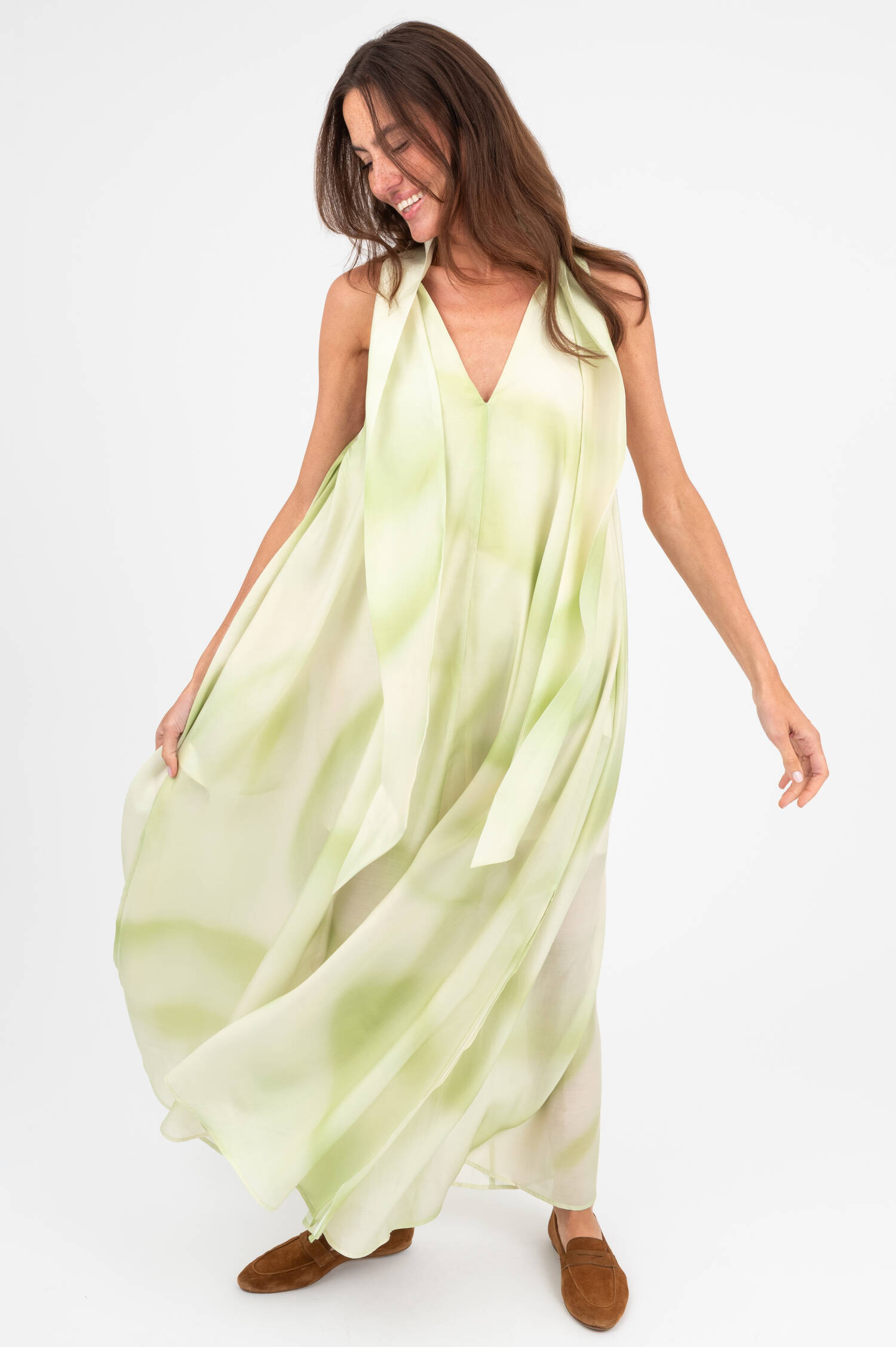Midi Kleid mit Batik-Muster in Hellgrün Midi Kleid mit Batik-Muster in Hellgrün