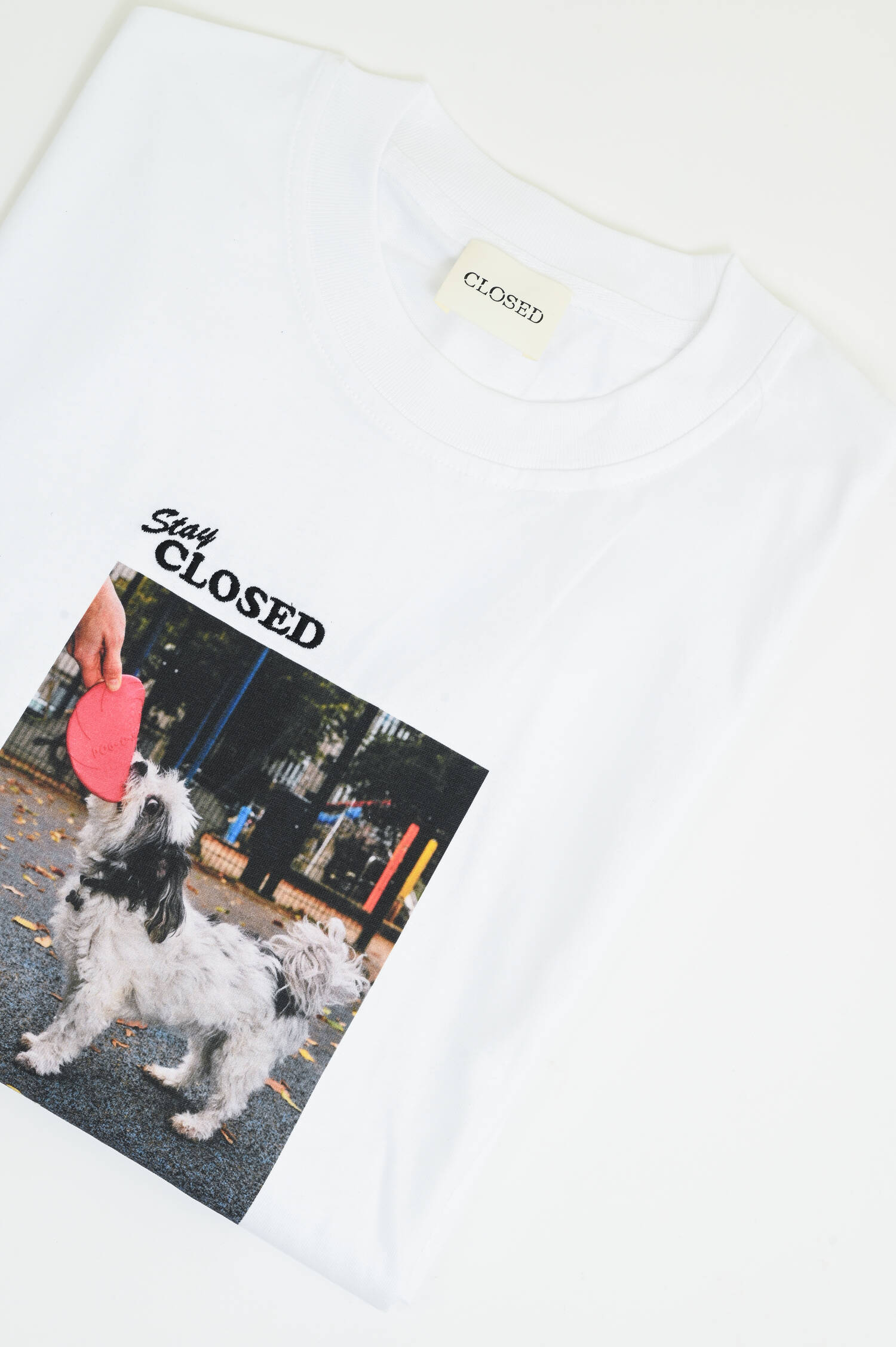 T-Shirt mit Print und Stickerei in Weiß