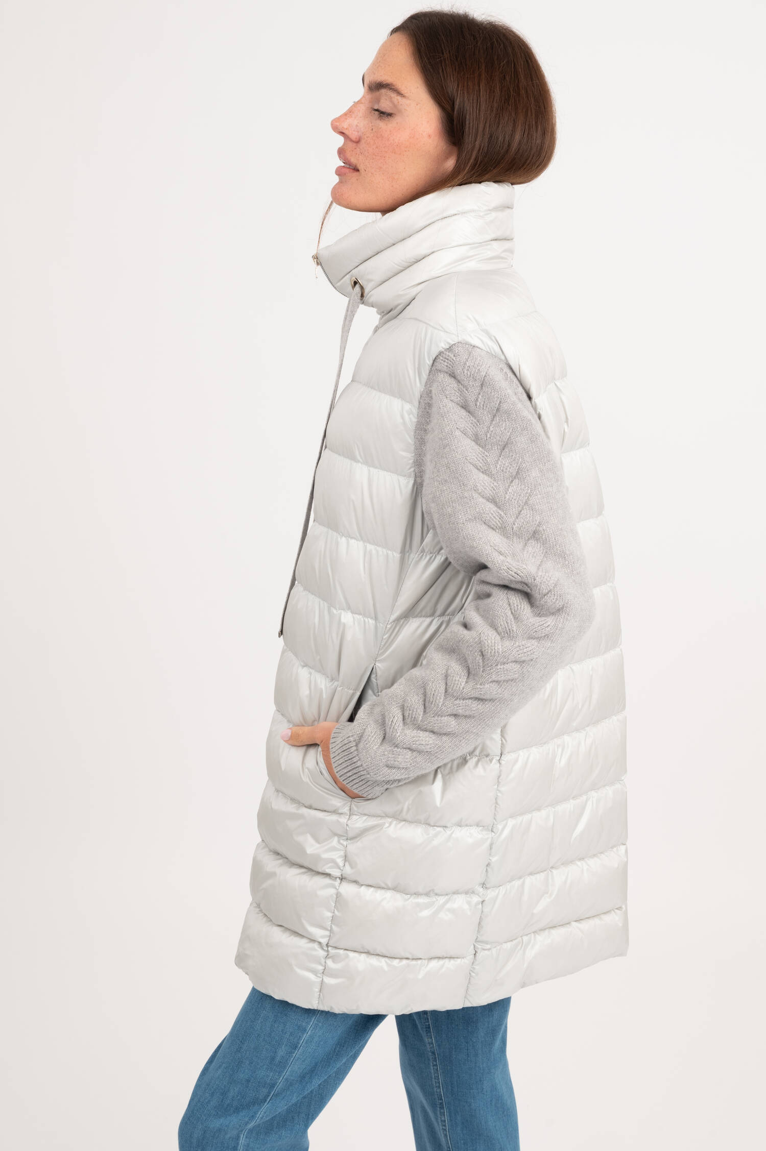 Lange Hybridjacke in Hellgrau Lange Hybridjacke in Hellgrau