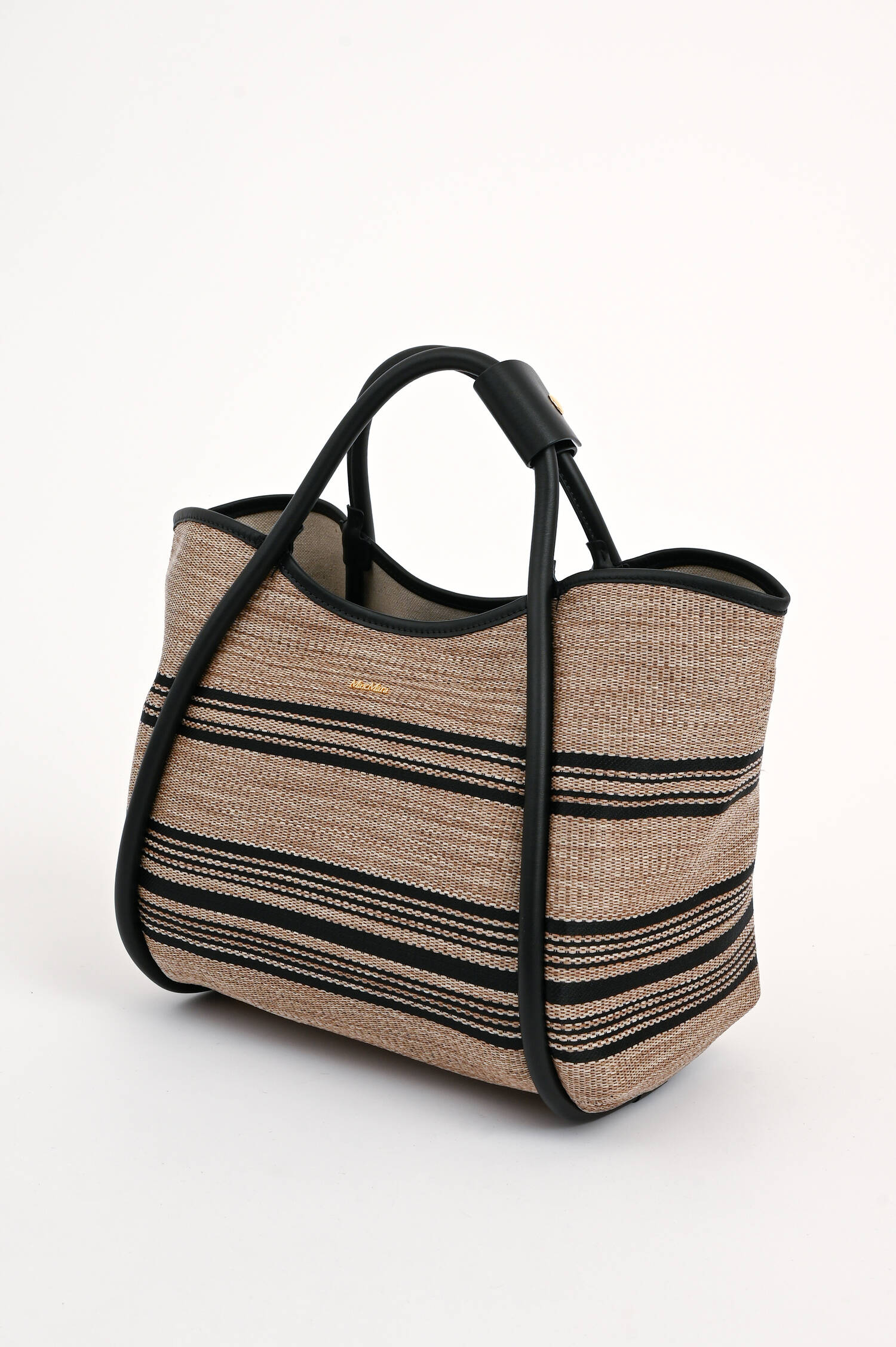 Bast-Jacquard-Tasche MARINE in Taupe/Schwarz