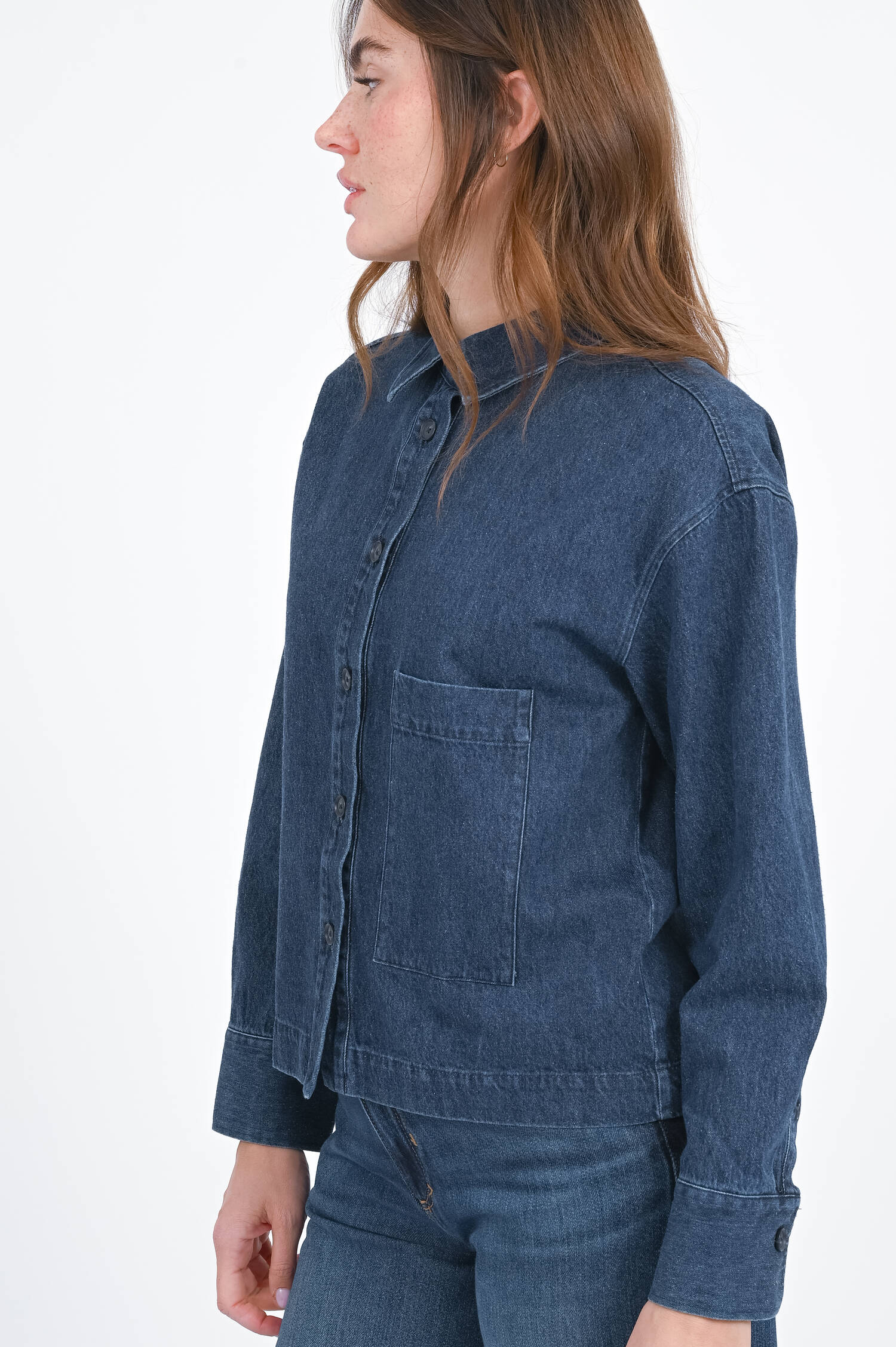 Denim Bluse mit Brusttaschen in Jeansblau