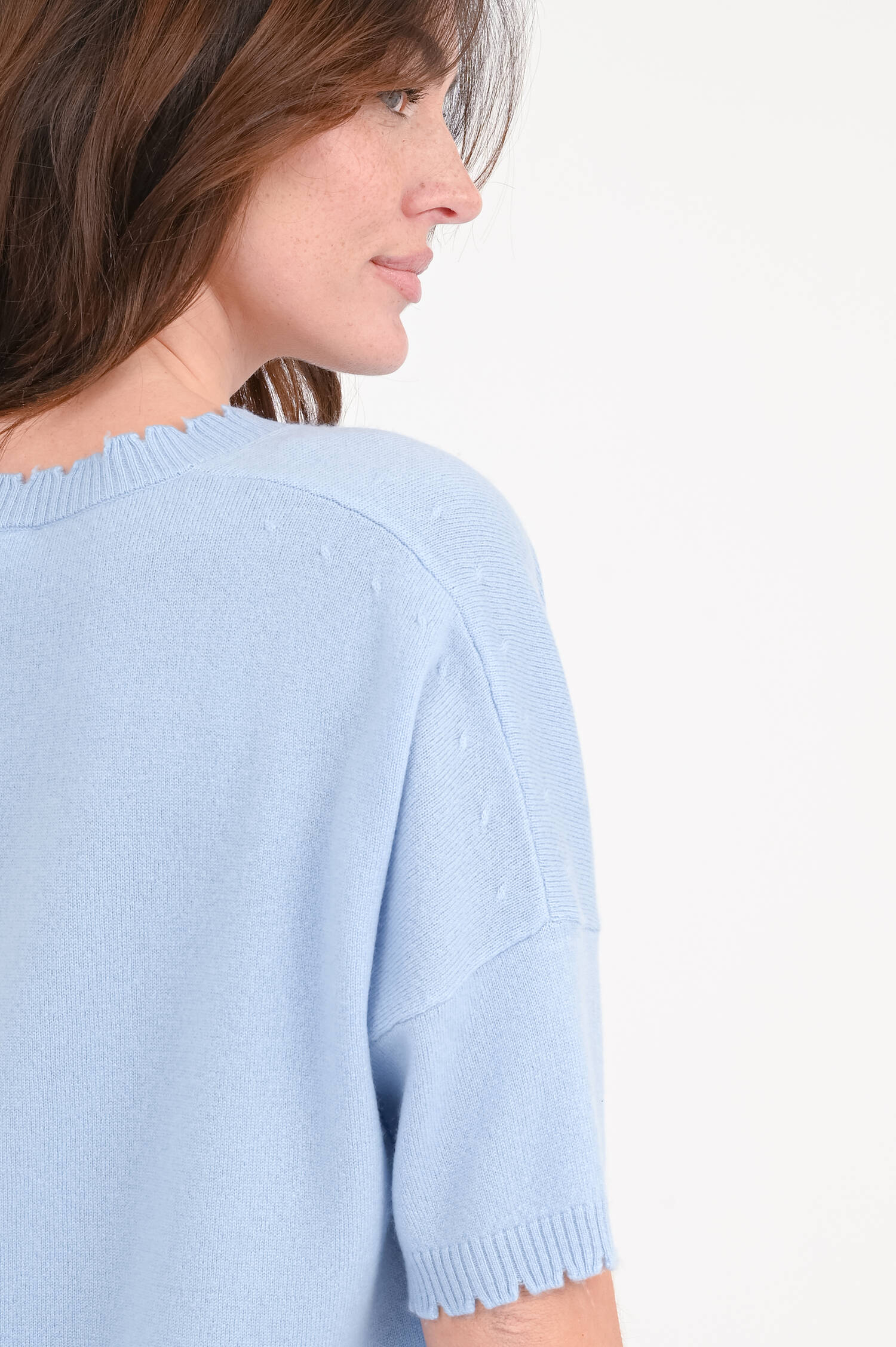 Woll-Cashmere Pullover mit V-Ausschnitt in Sky