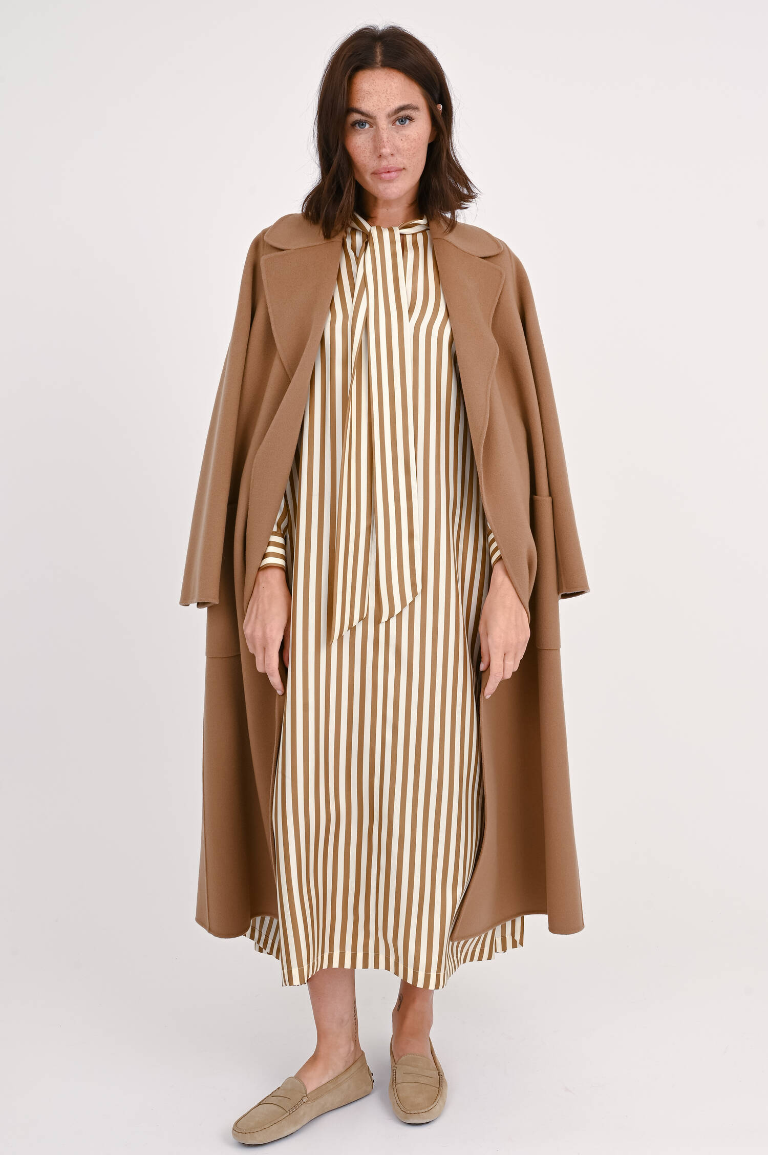 Seidenkleid FAESITE in Creme/Braungold gestreift