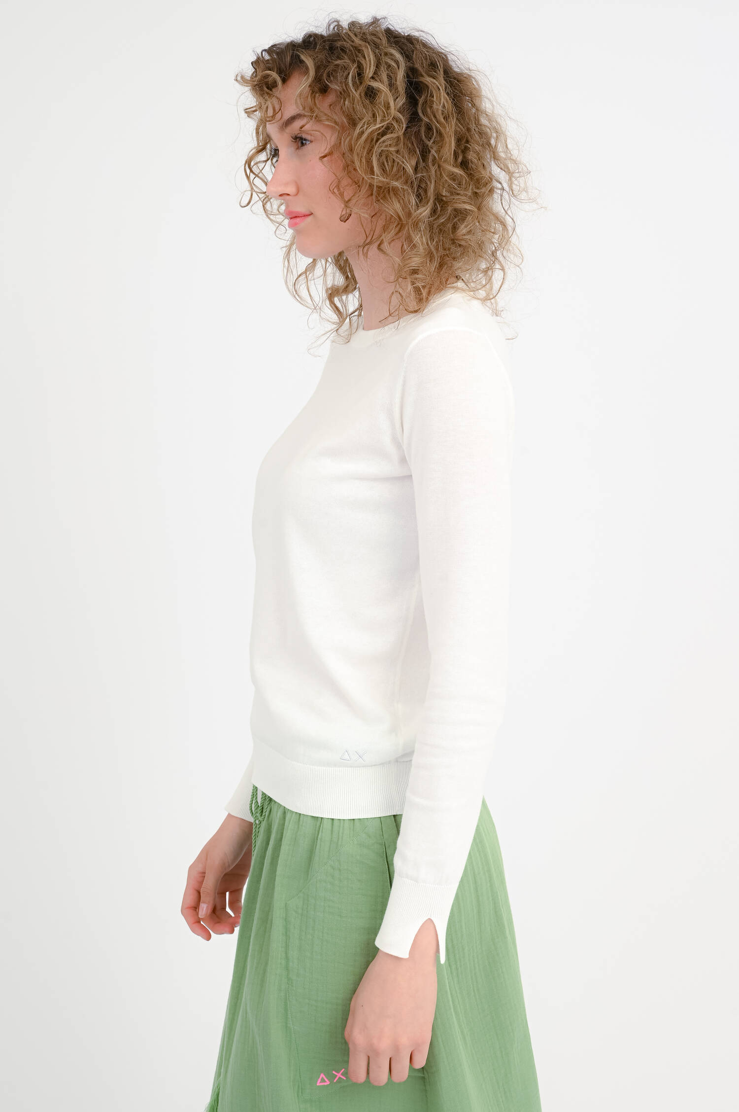 Feinstrick Pullover aus Baumwolle in Bianco