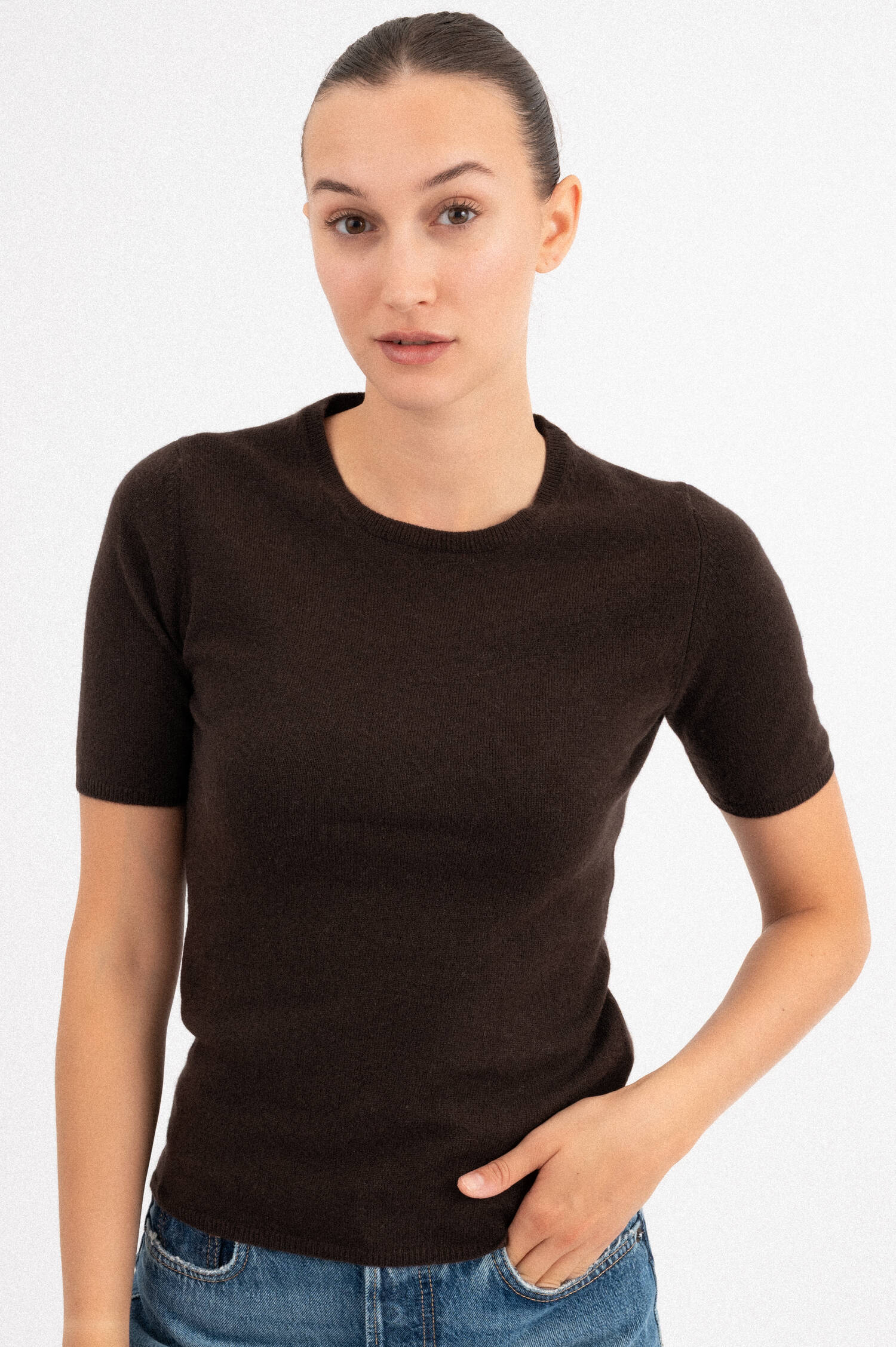 Kurzarm-Cashmere-Pullover in Braun Kurzarm-Cashmere-Pullover in Braun