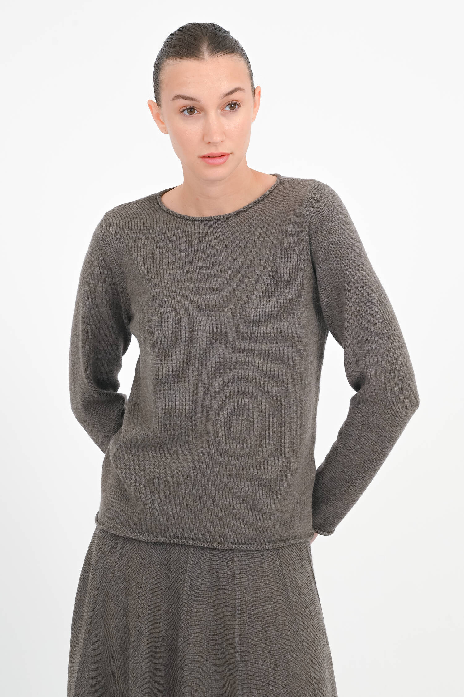 Pullover mit Rollsaum in Cacao meliert