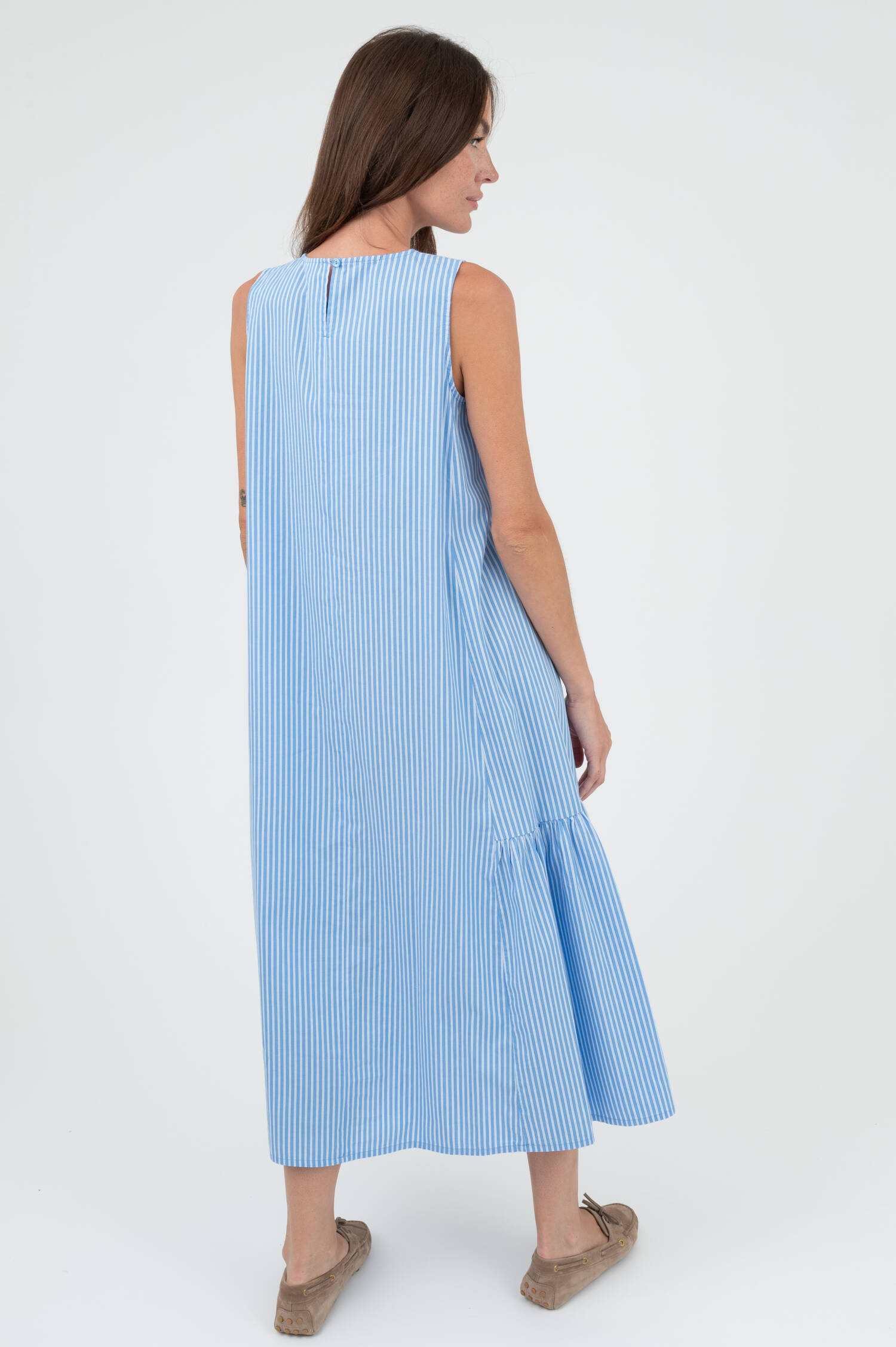 Midi Kleid in Hellblau/Weiß gestreift