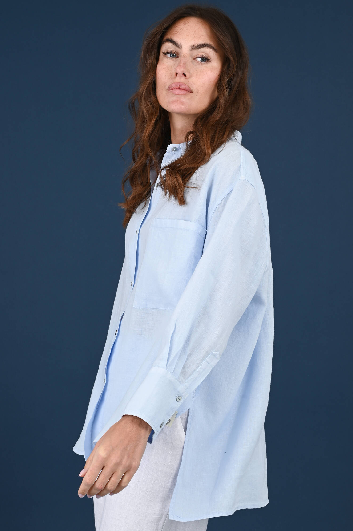 Leinen Hemdbluse in Riverblue Leinen Hemdbluse in Riverblue