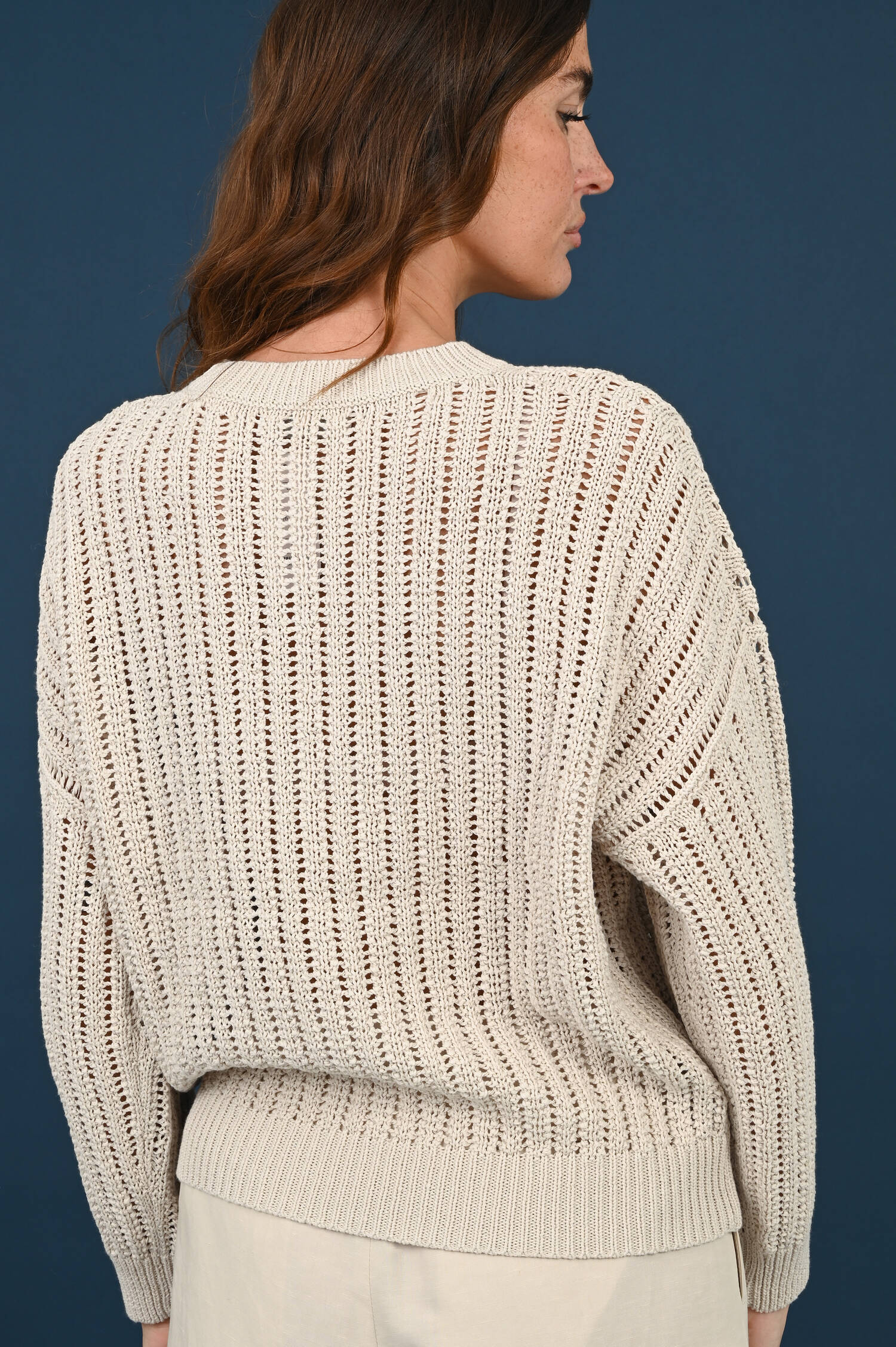 Lochstrick Pullover in Sand