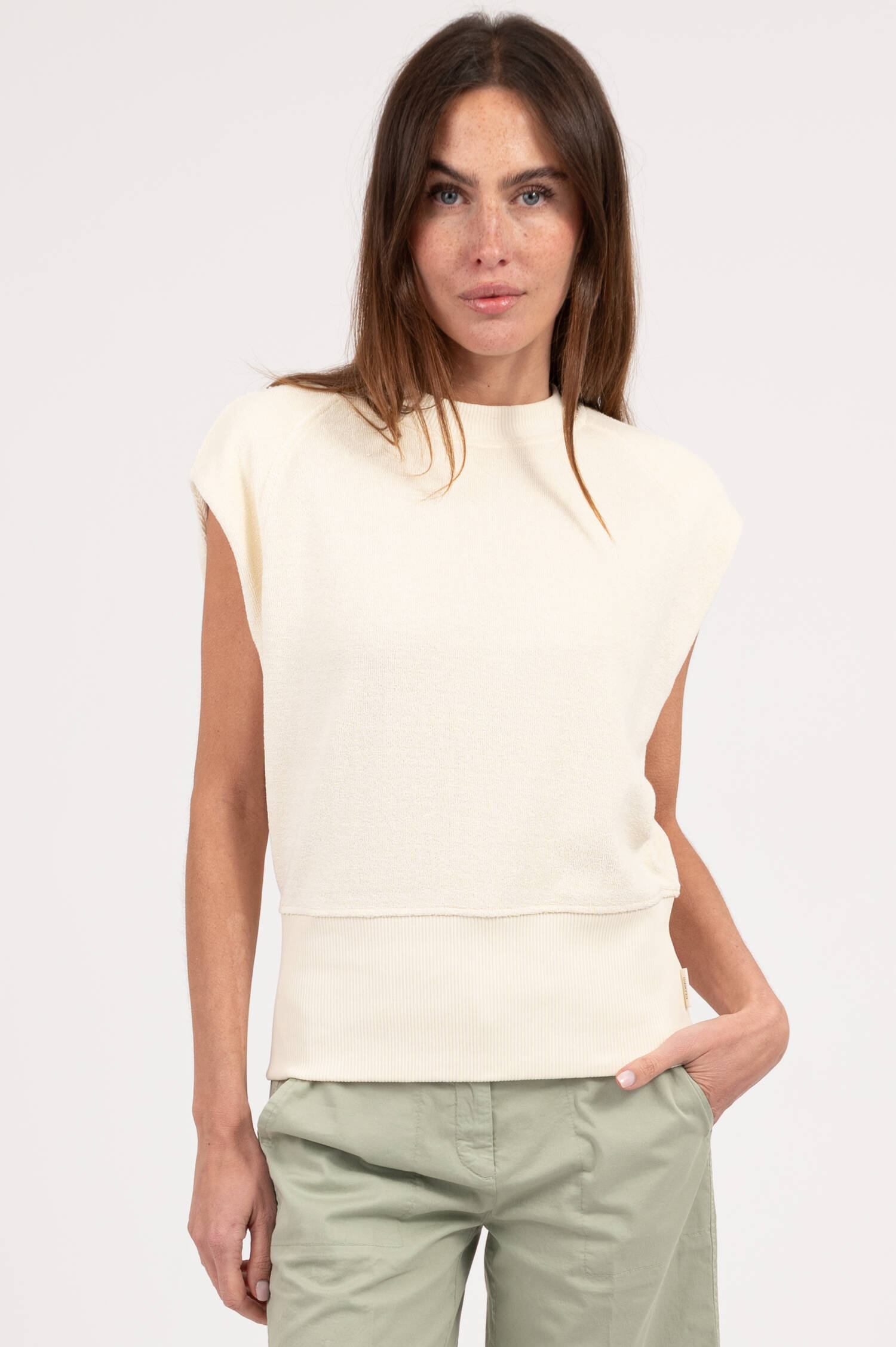T-Shirt aus Baumwoll-Frottee in Creme