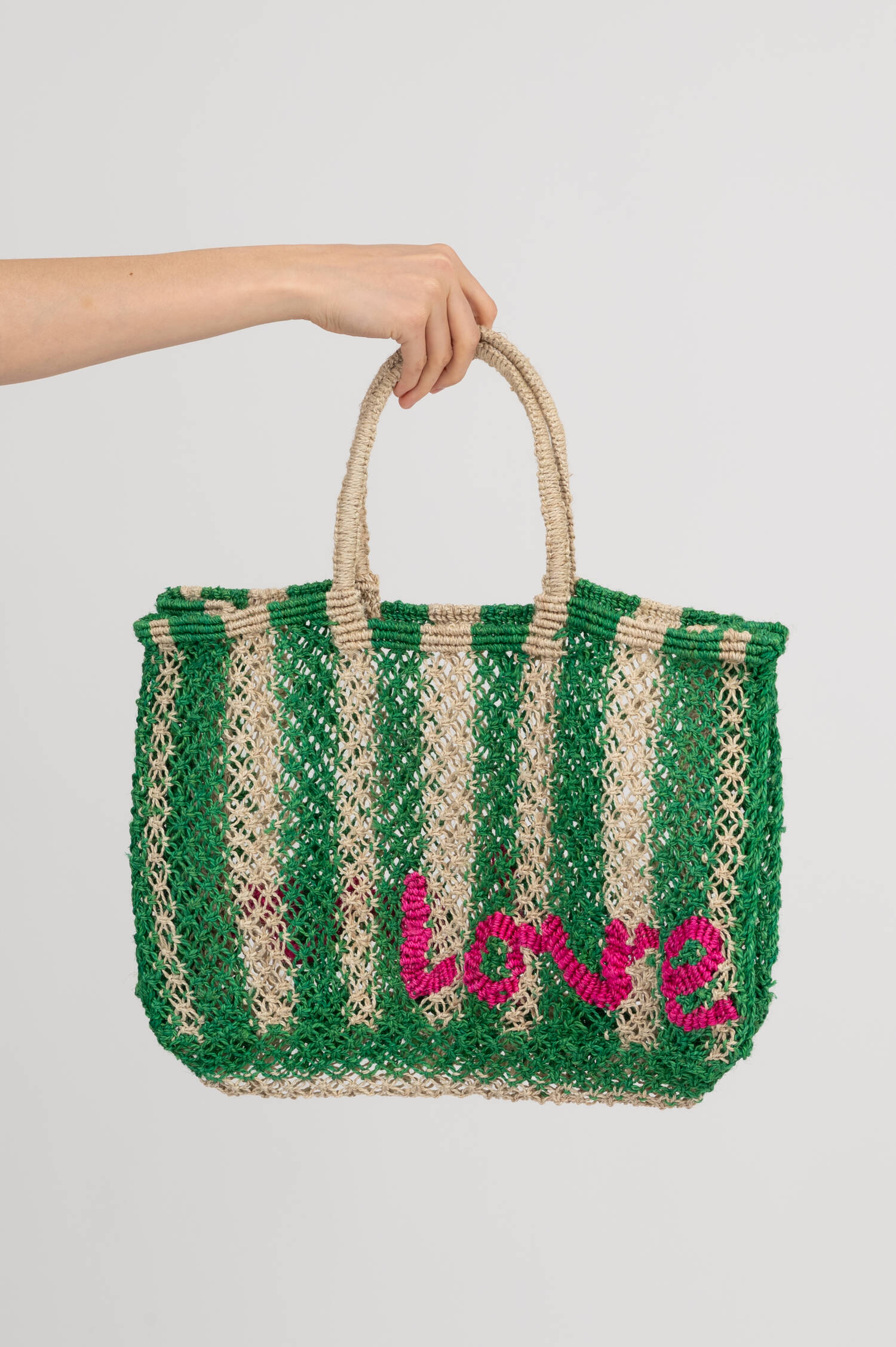 Gestreifter Shopper LAVINIA aus Jute in Grün/Beige Gestreifter Shopper LAVINIA aus Jute in Grün/Beige